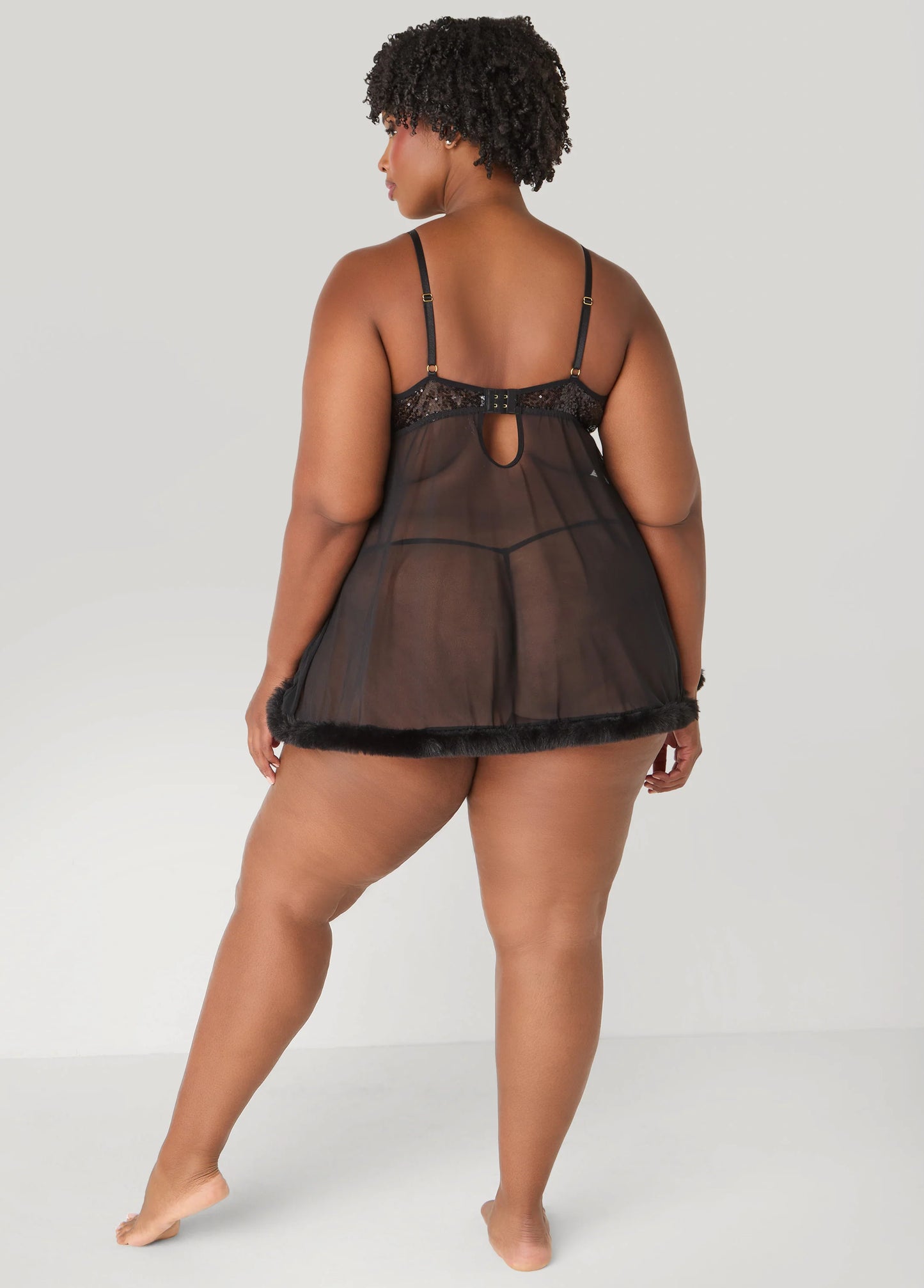Faux Fur And Sequin Babydoll Set
