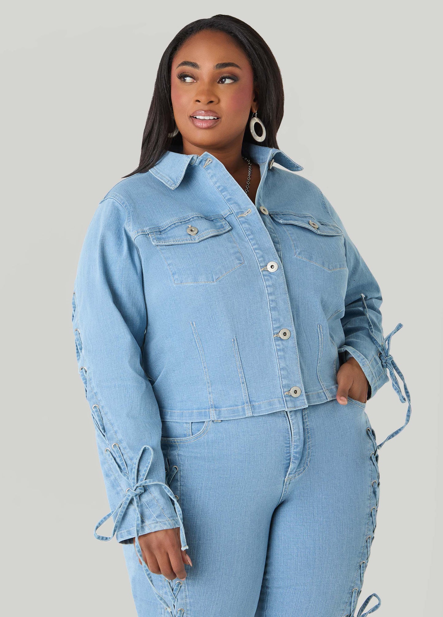 Lace Up Denim Jacket