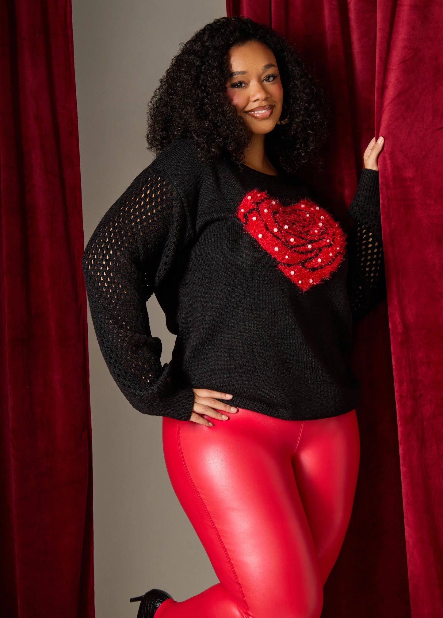 Rose Heart Faux Pearl Sweater