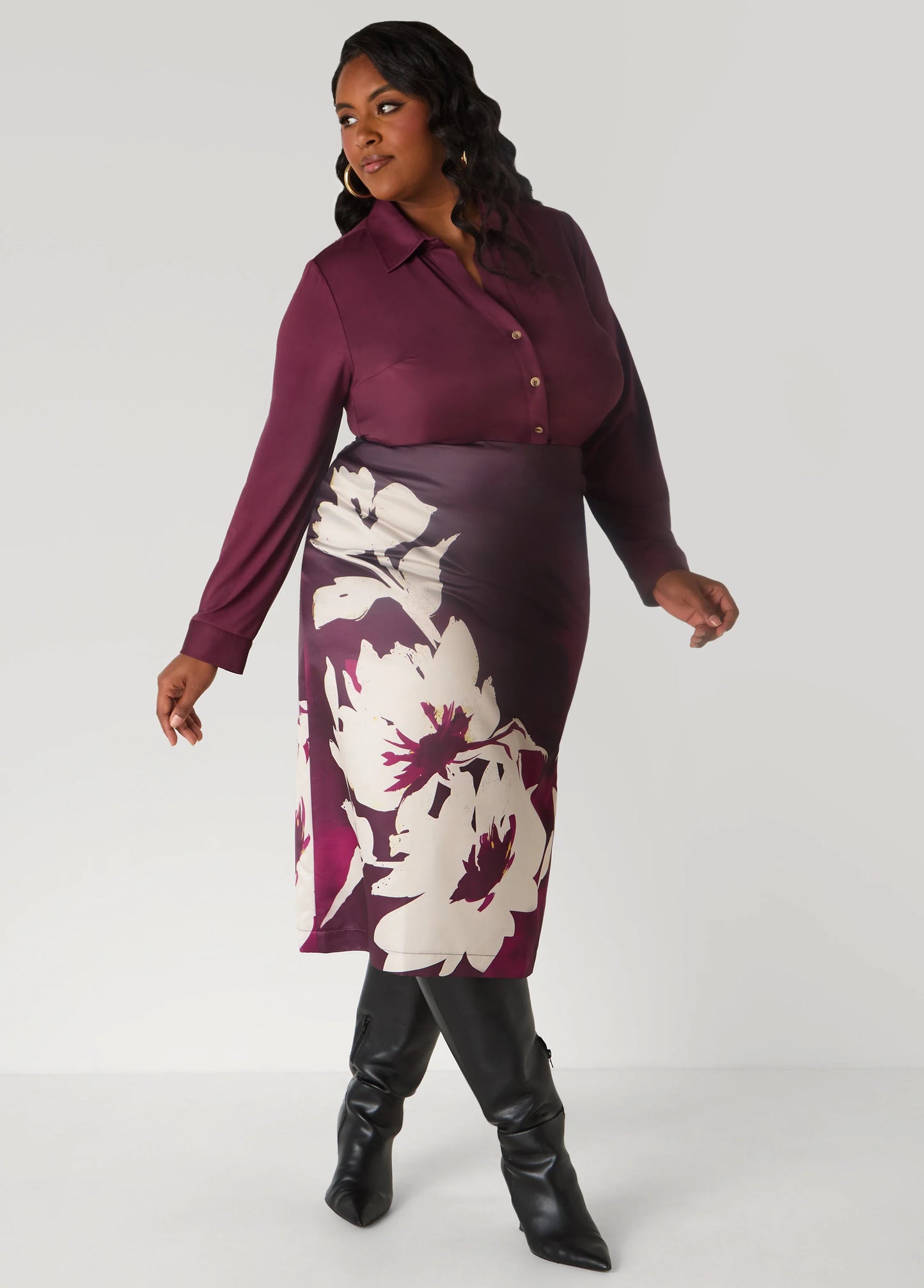 Floral Satin Midi Skirt