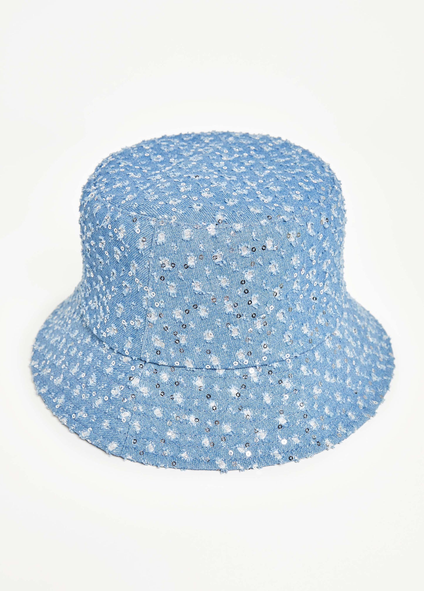 Distressed Sequined Denim Bucket Hat