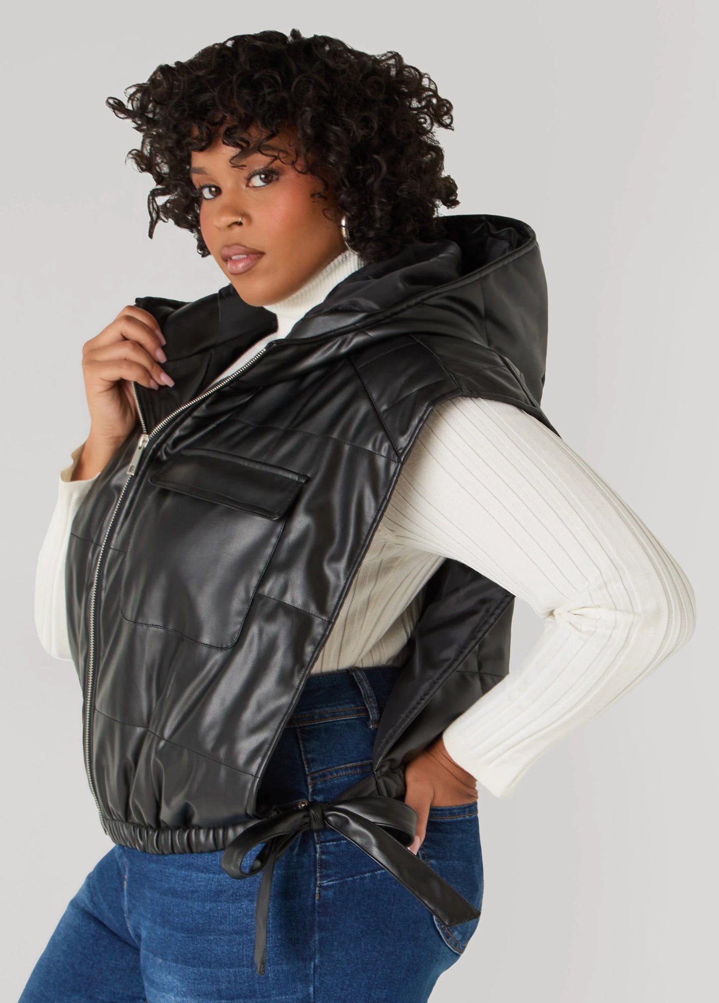 Faux Leather Open Side Vest
