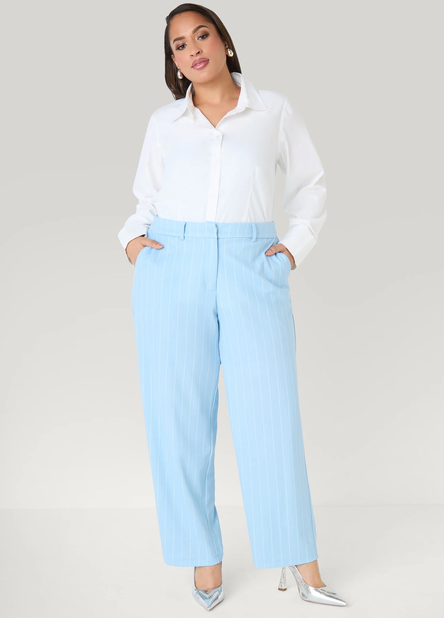 Striped Crepe Straight Leg Pants