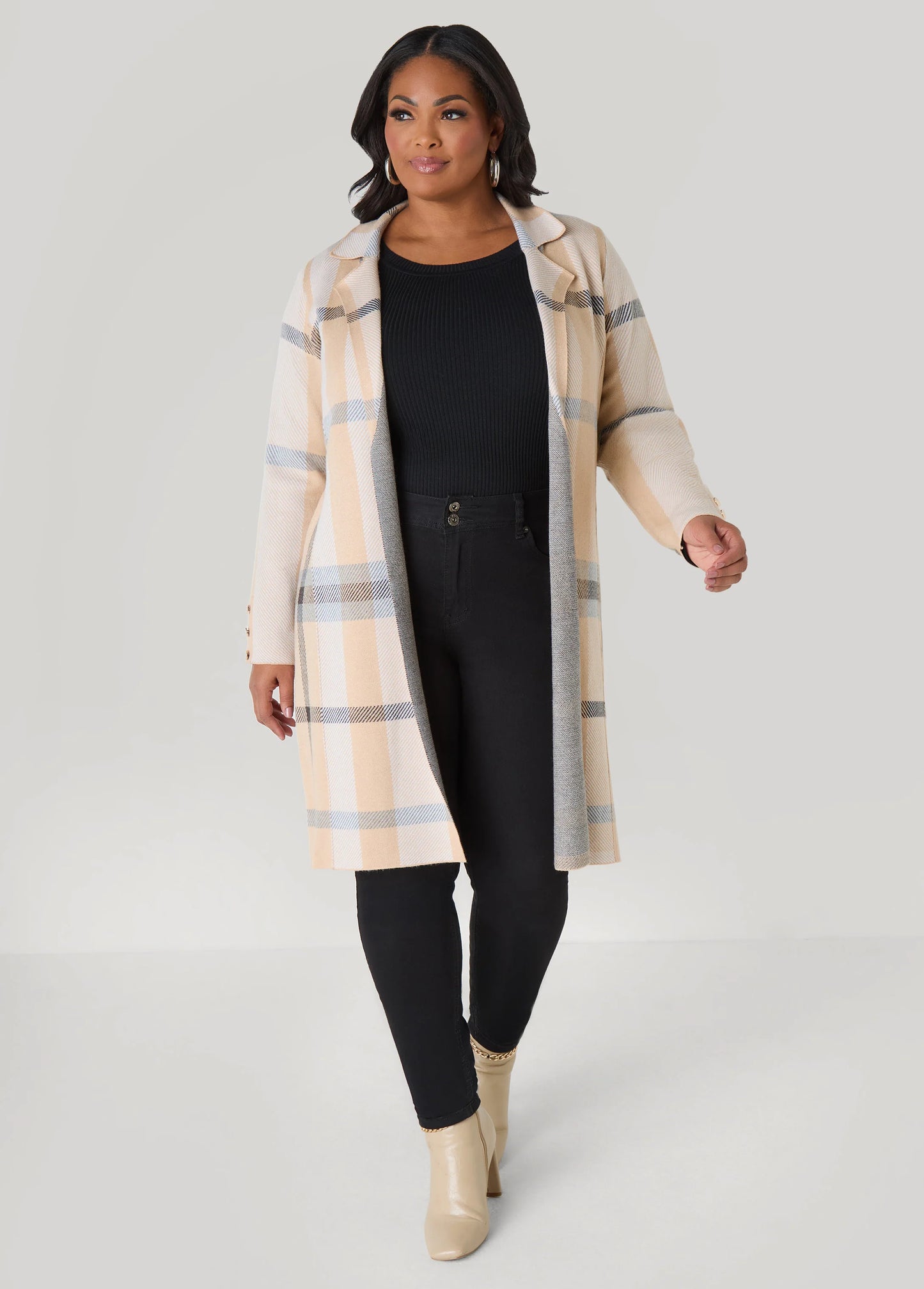 Belted Plaid Cardigan