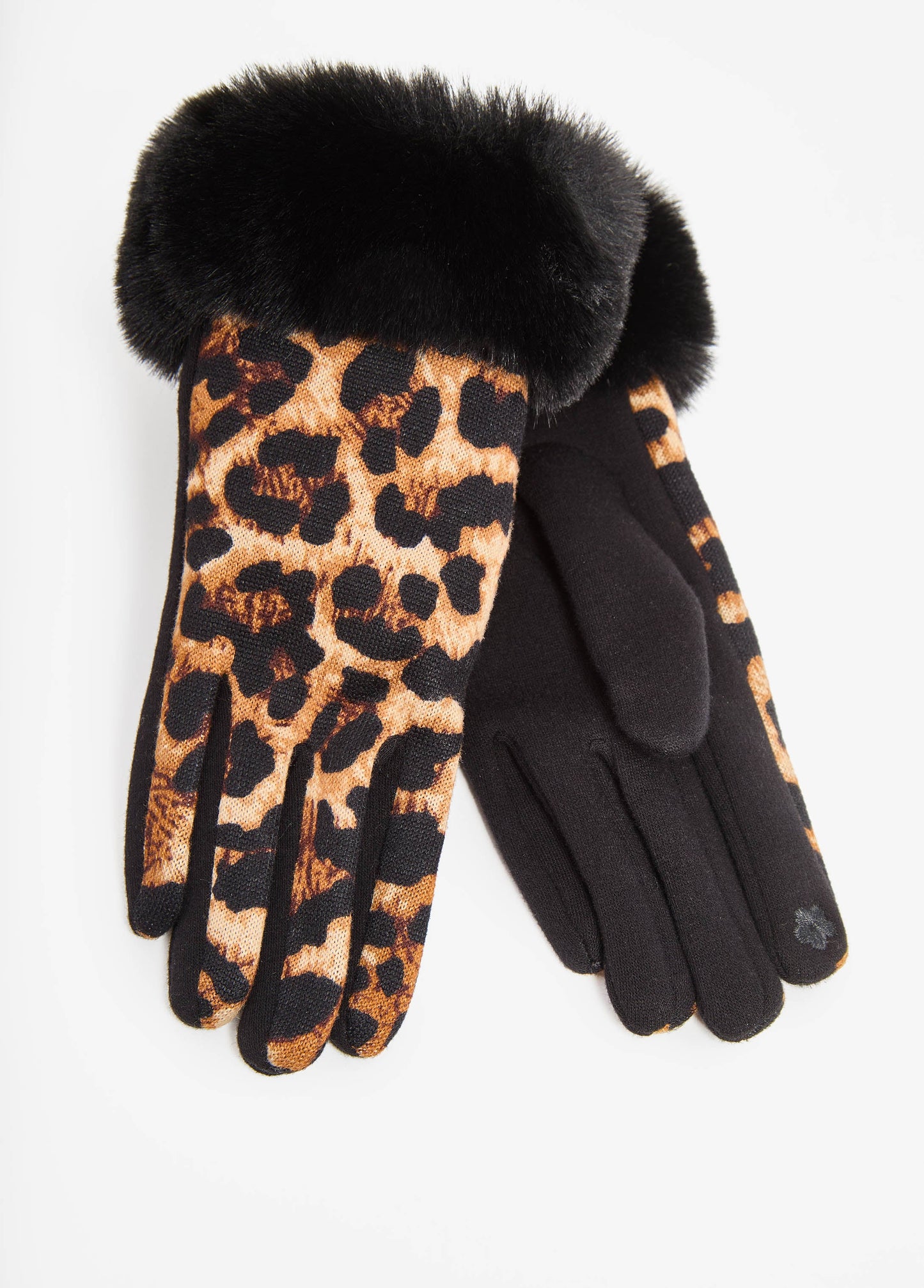 Faux Fur Cuffed Leopard Gloves
