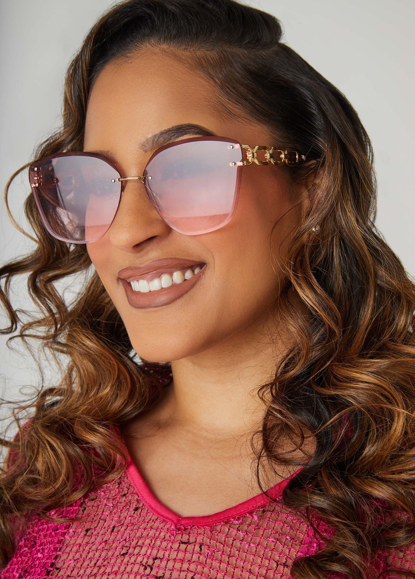 Chain Trimmed Rimless Sunglasses