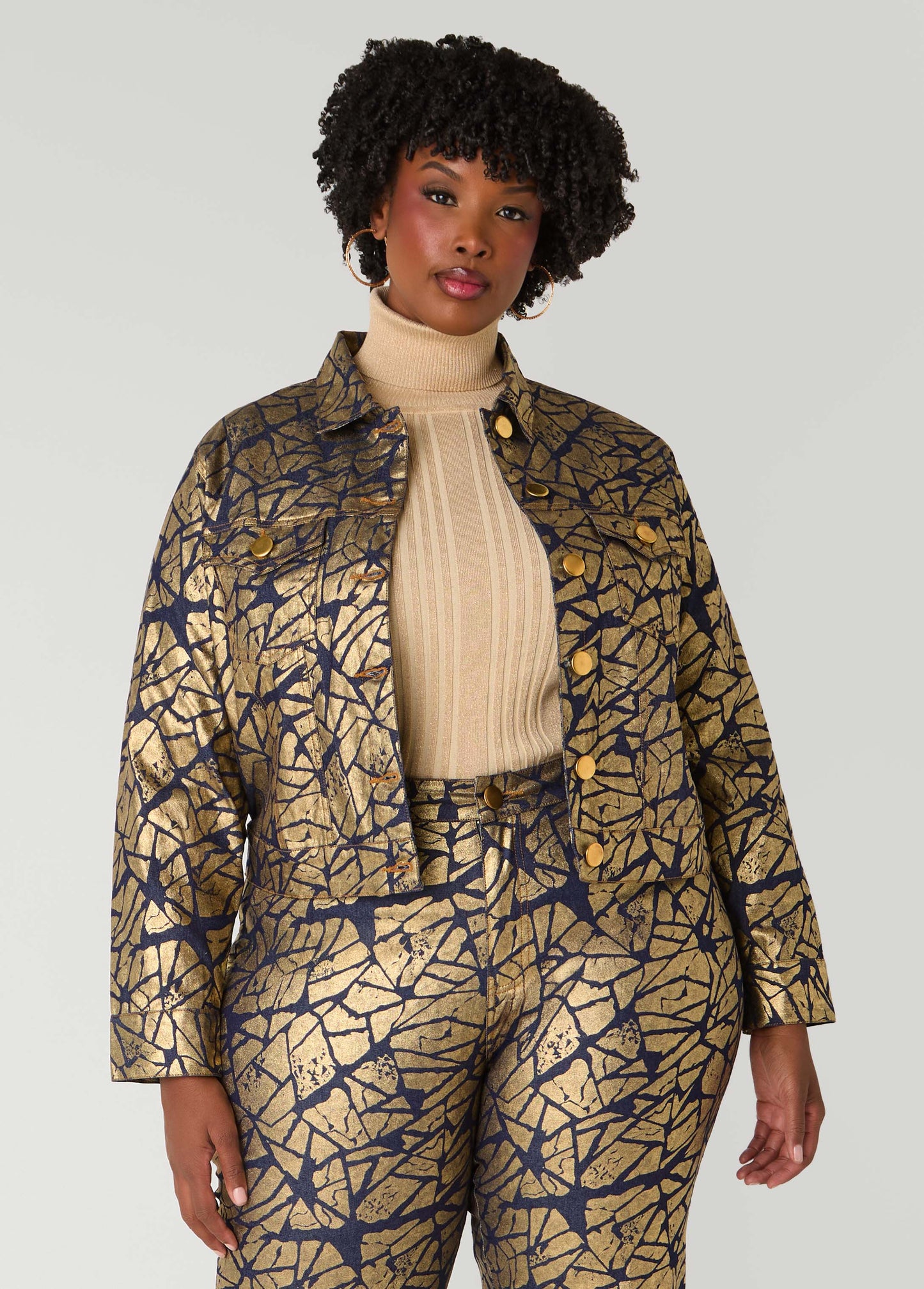 Cropped Shatter Print Denim Jacket