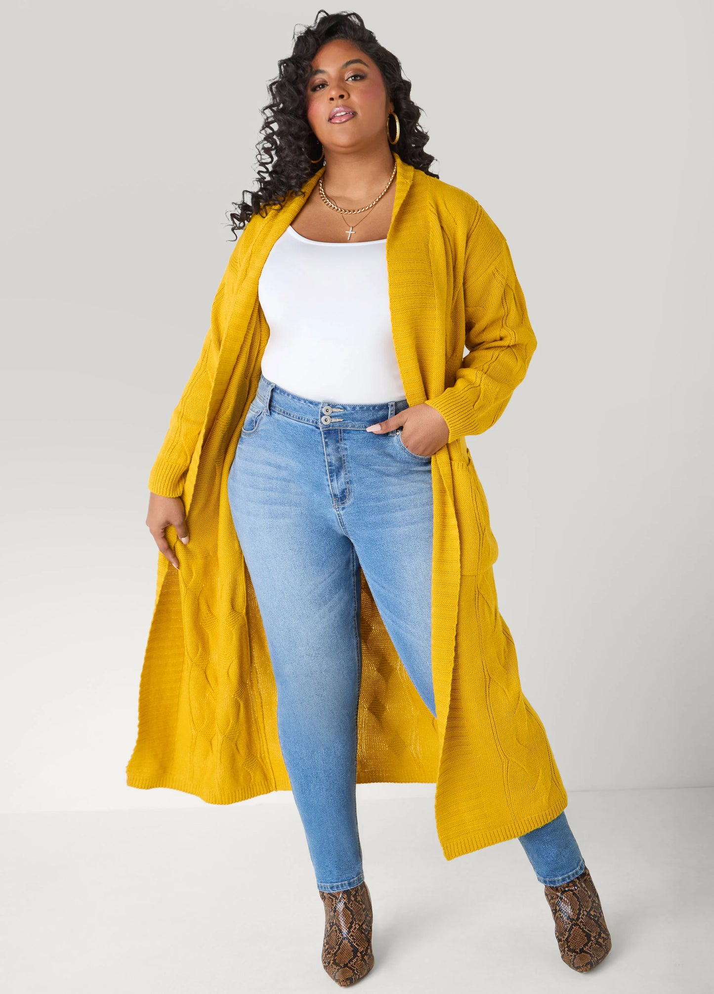 Open Front Cable Knit Duster