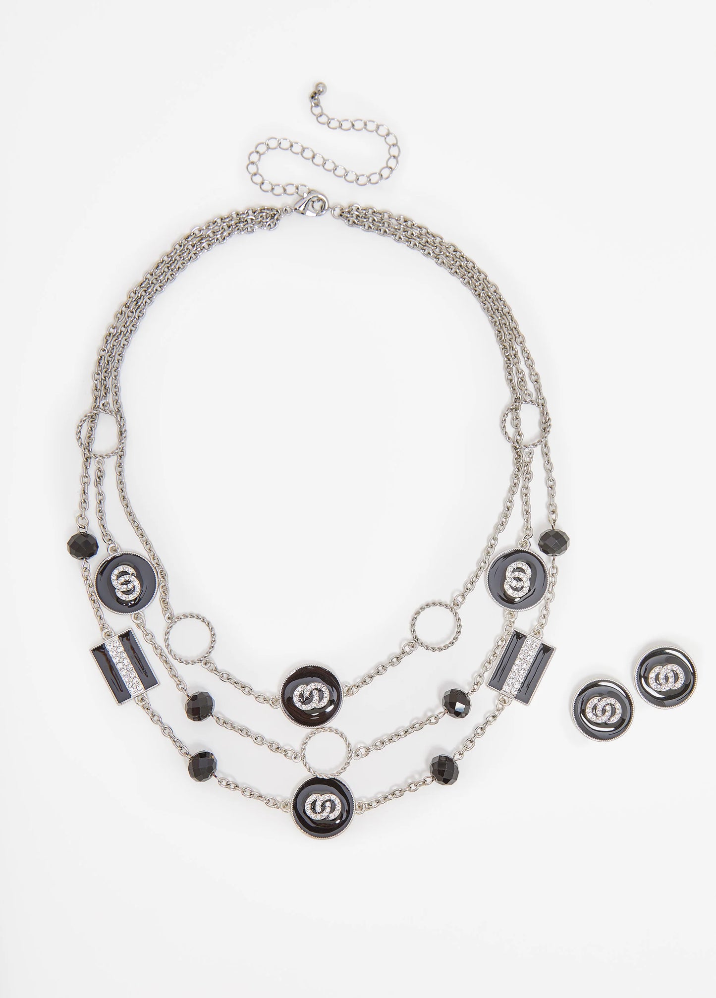 Layered Crystal Ring Necklace Set