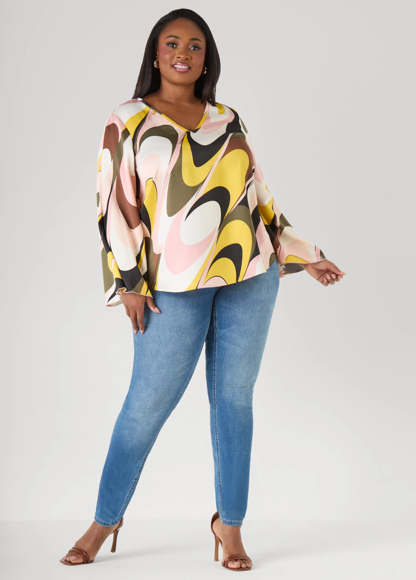 Wavy Print Satin Blouse
