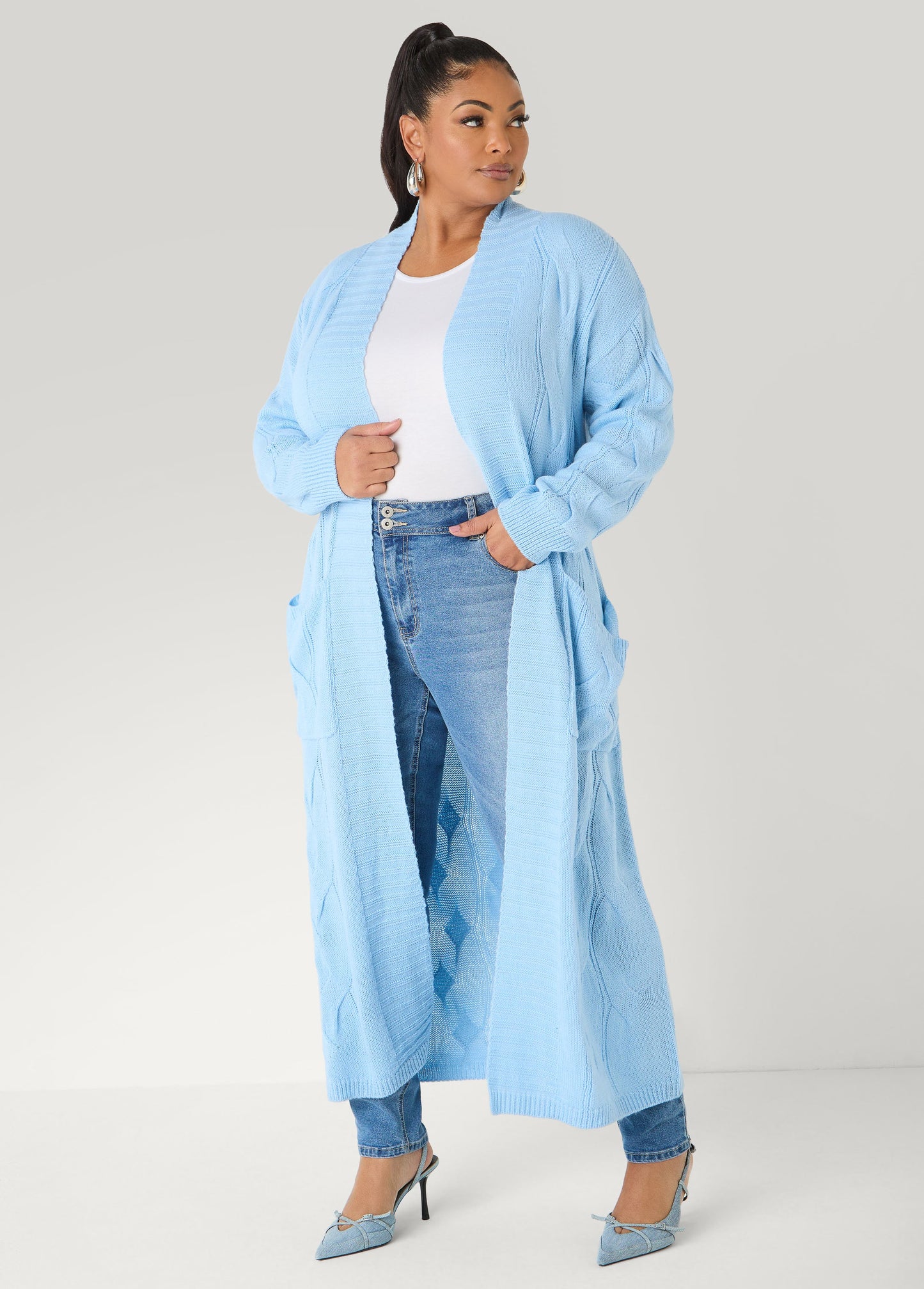 Cable Knit Open Front Duster