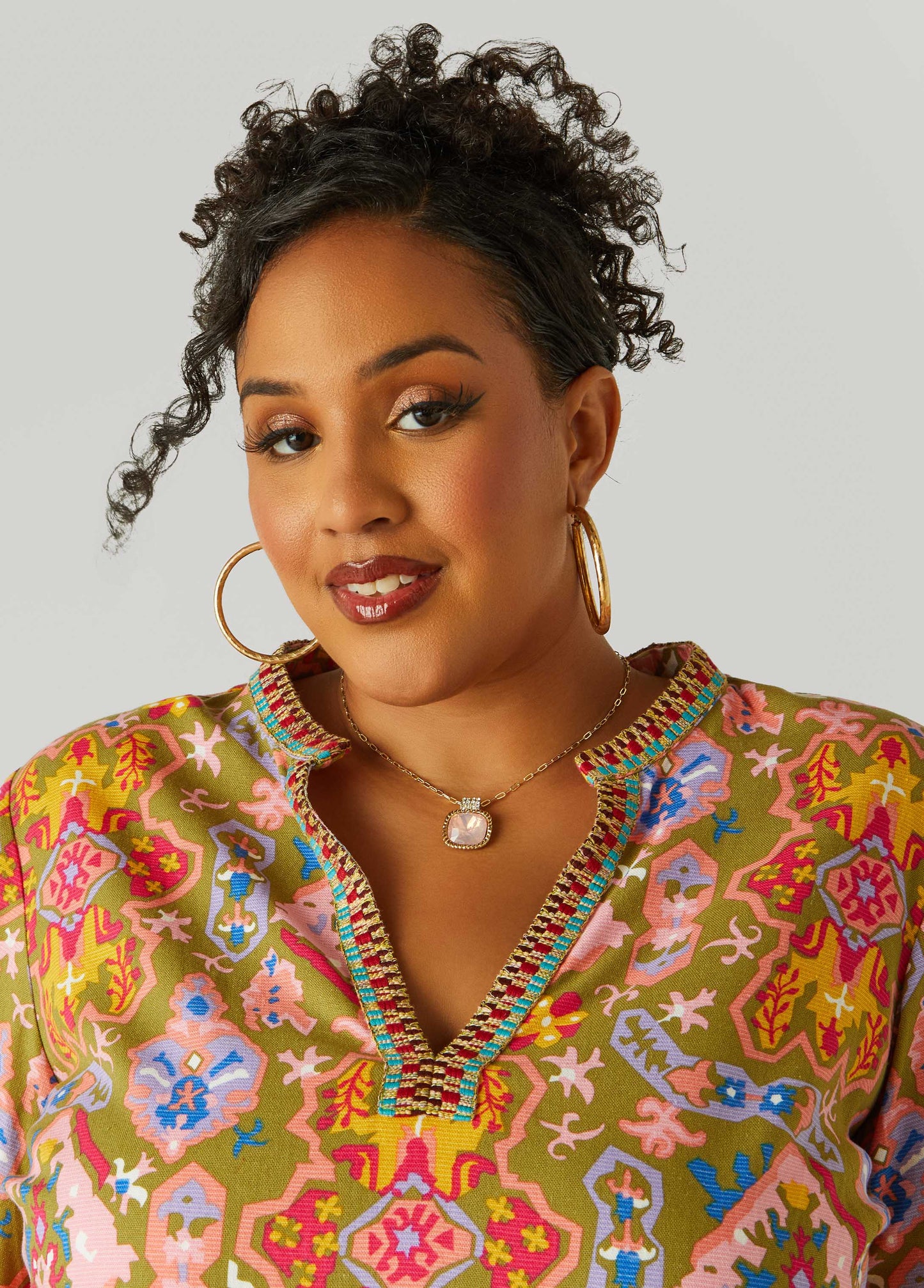 Embroidered Abstract Print Top