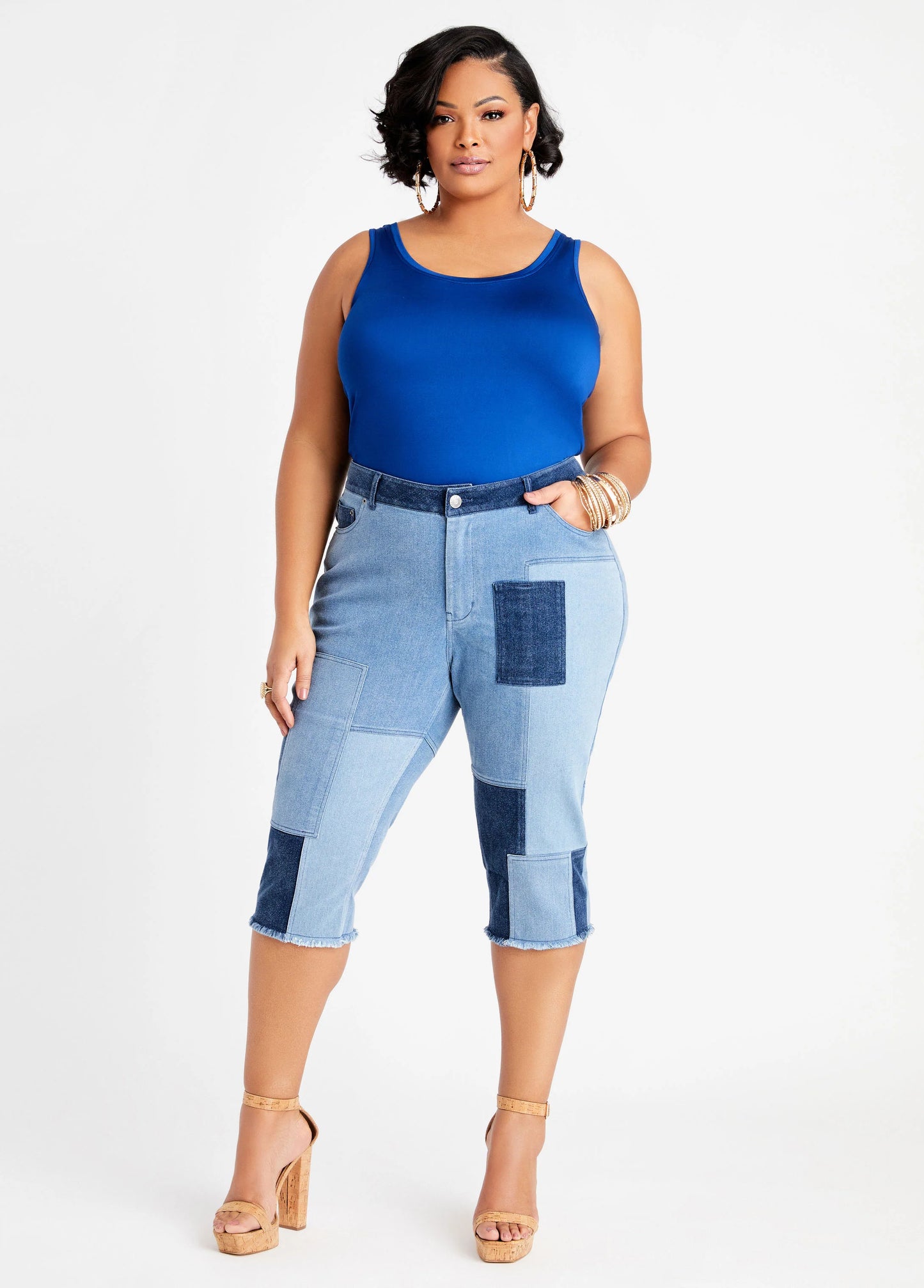 Patchwork Denim Capris