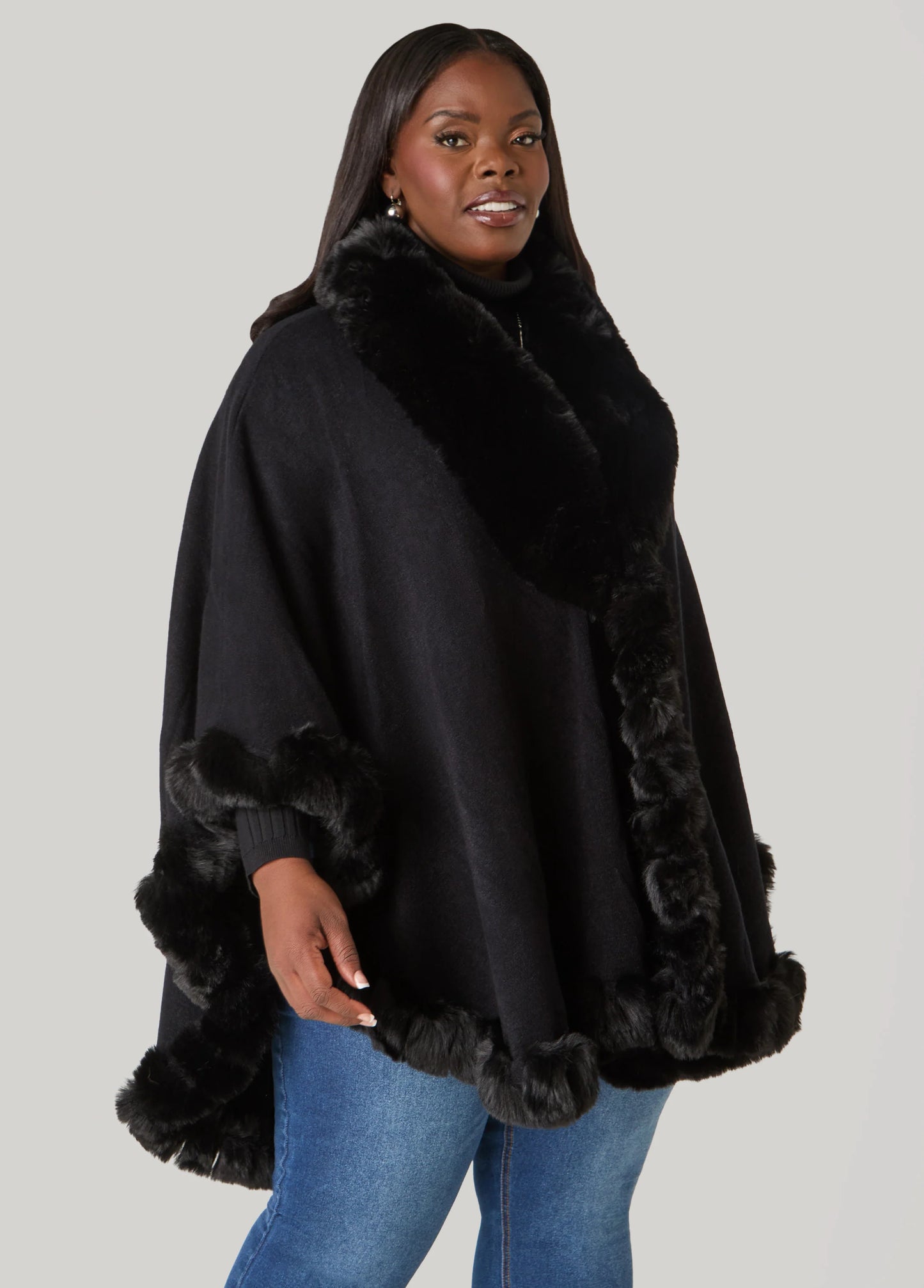 Max Studio Faux Fur Trim Ruana