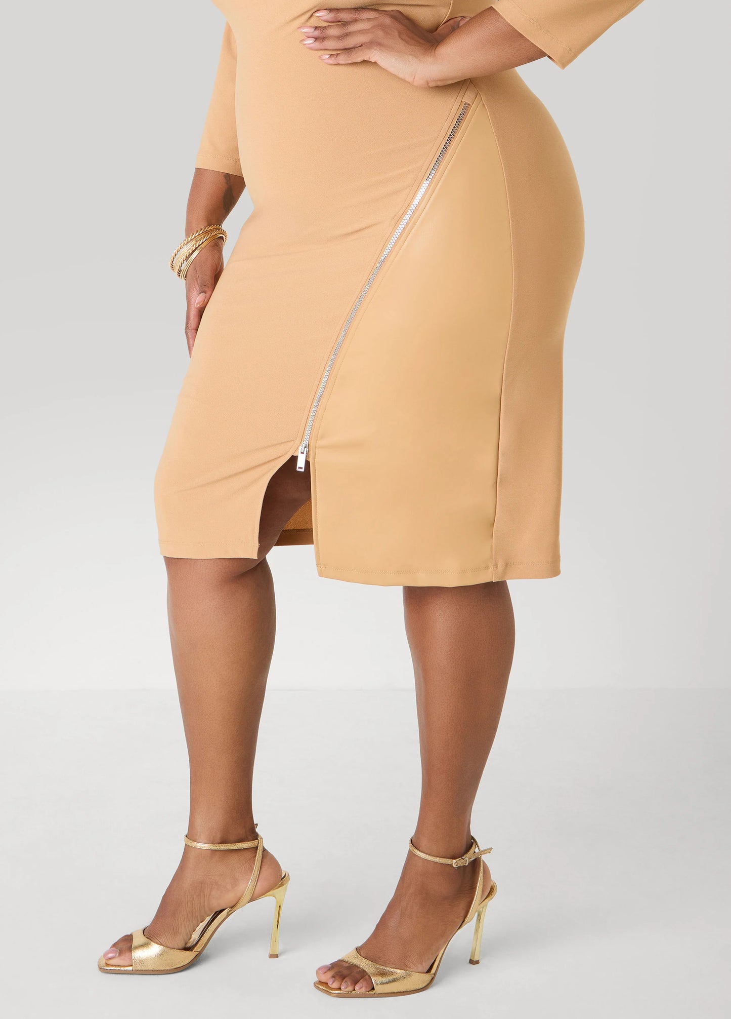 Paneled Zip Detailed Sheath Dress