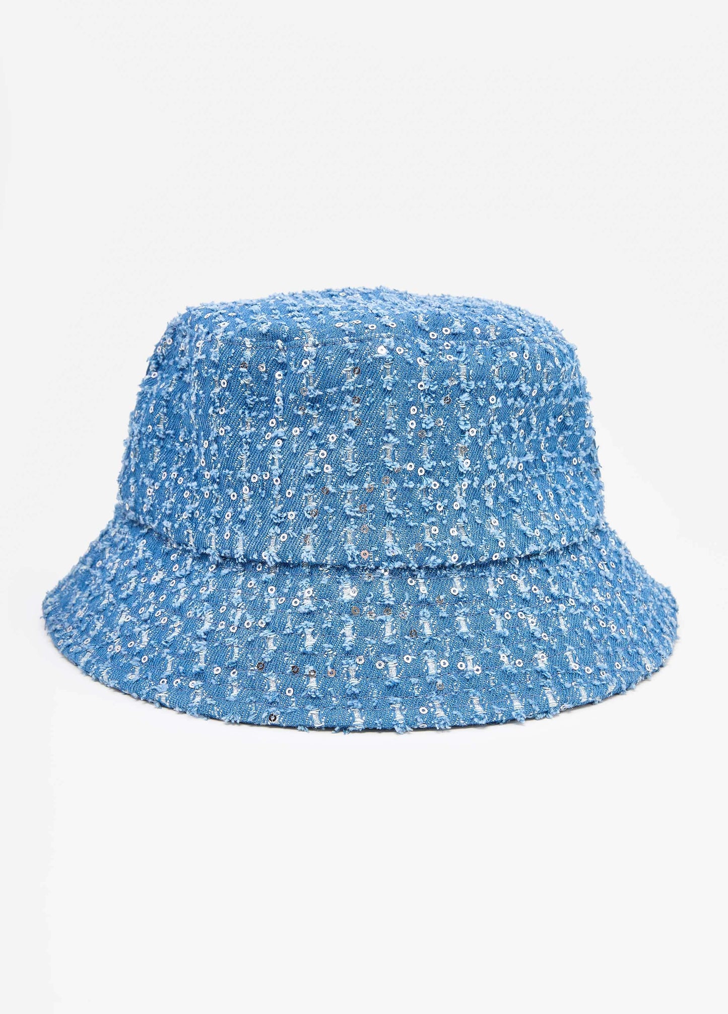 Distressed Sequin Denim Bucket Hat