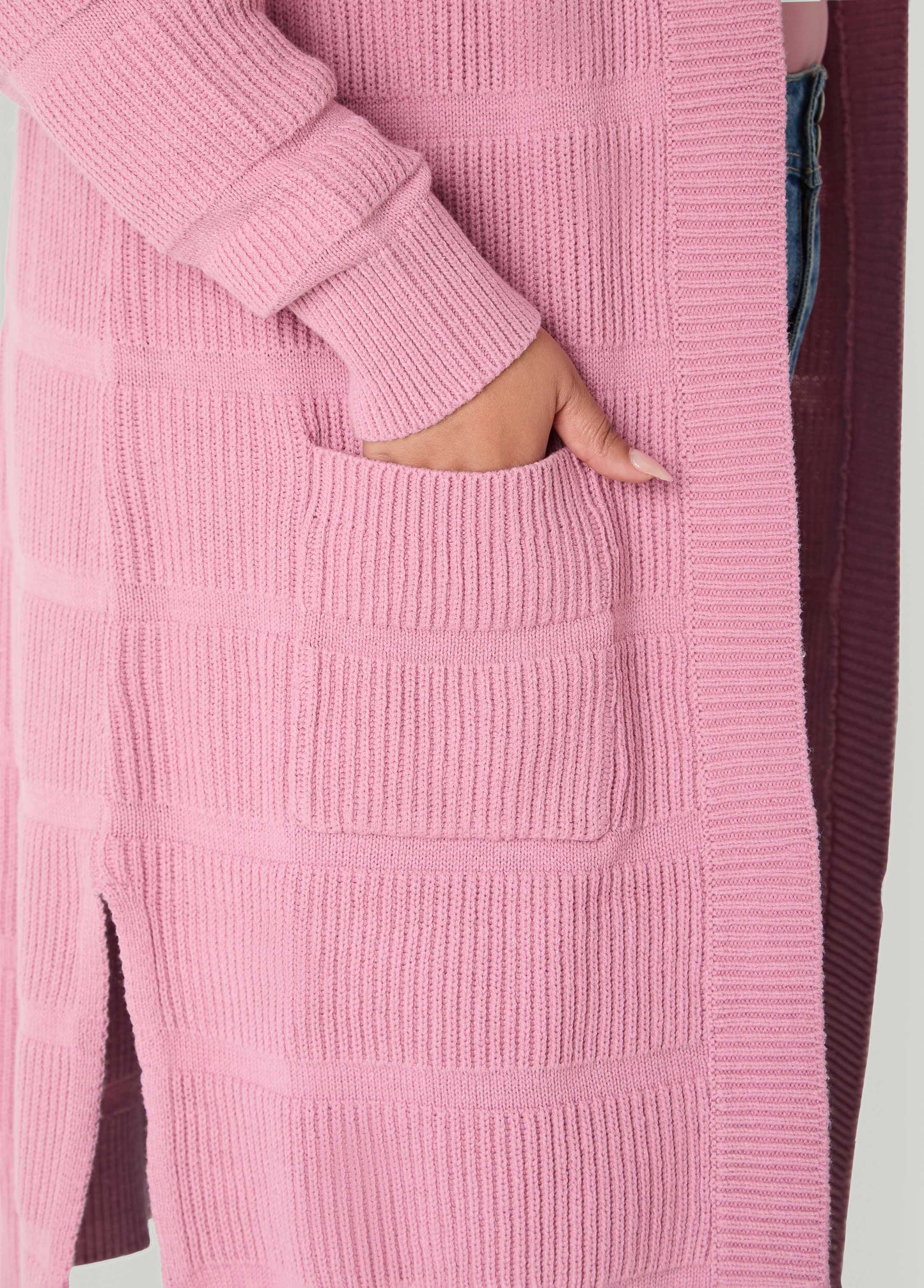 Hooded Ribbed Knit Duster