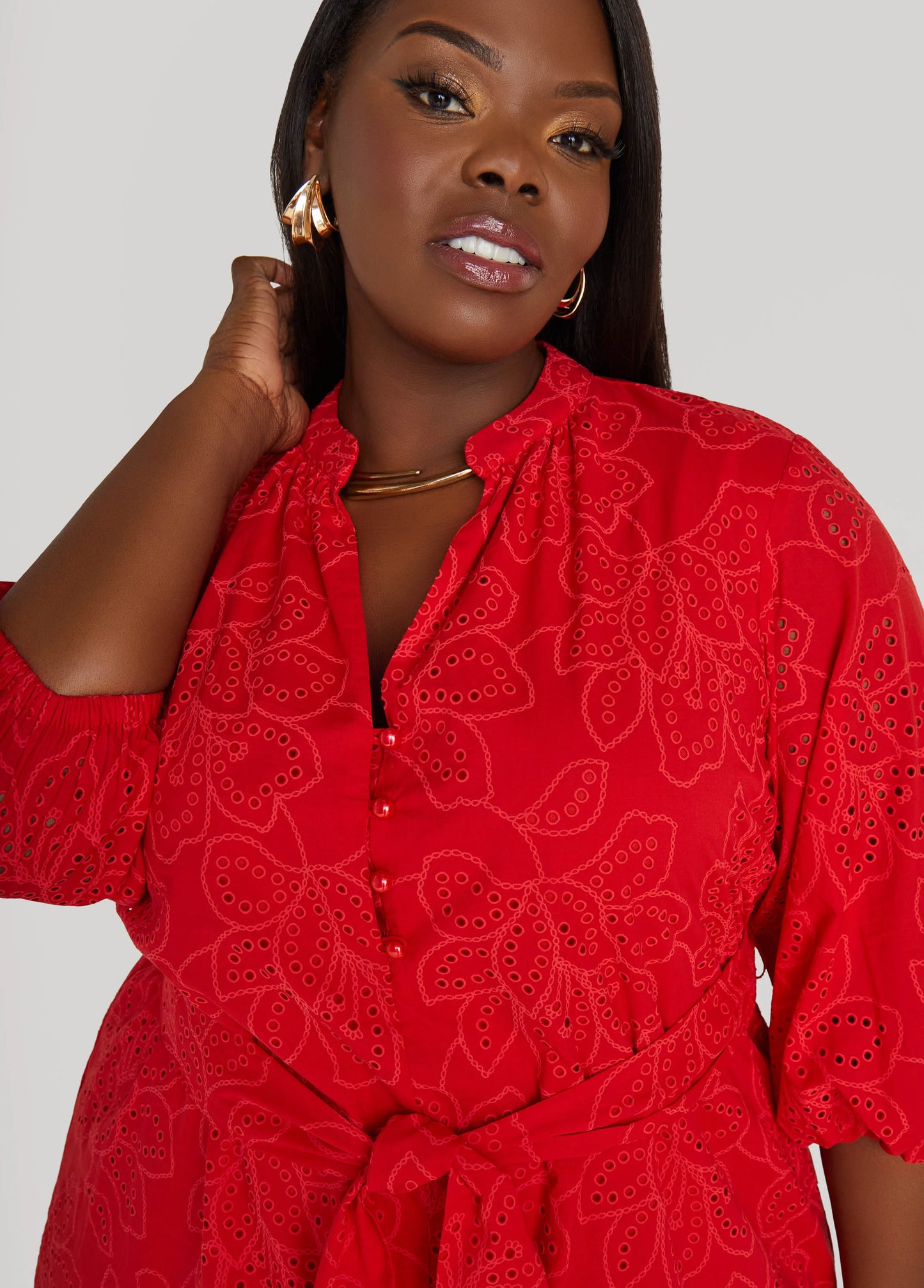 Eyelet Cotton Puff Sleeved Dress