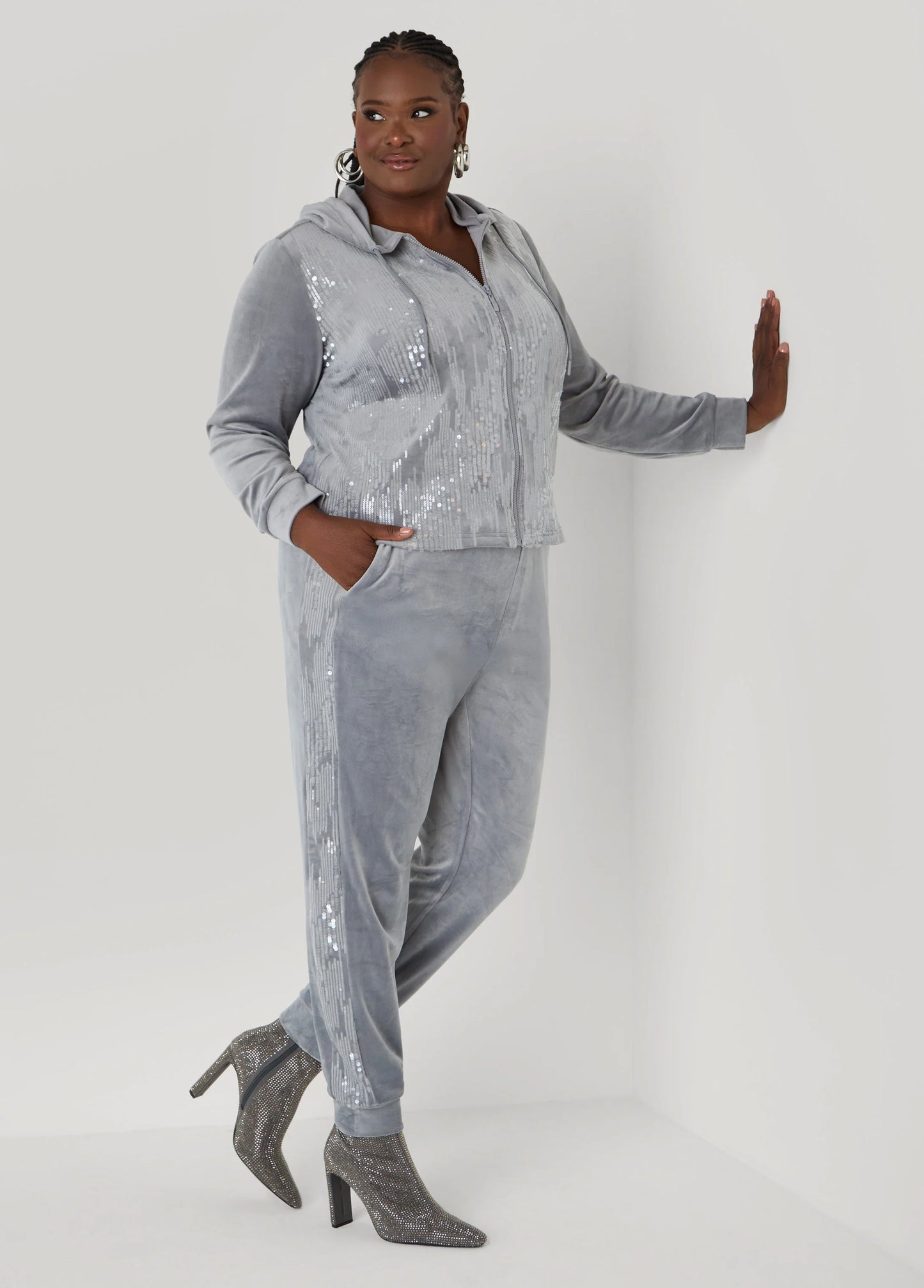 Sequined Velour Hoodie