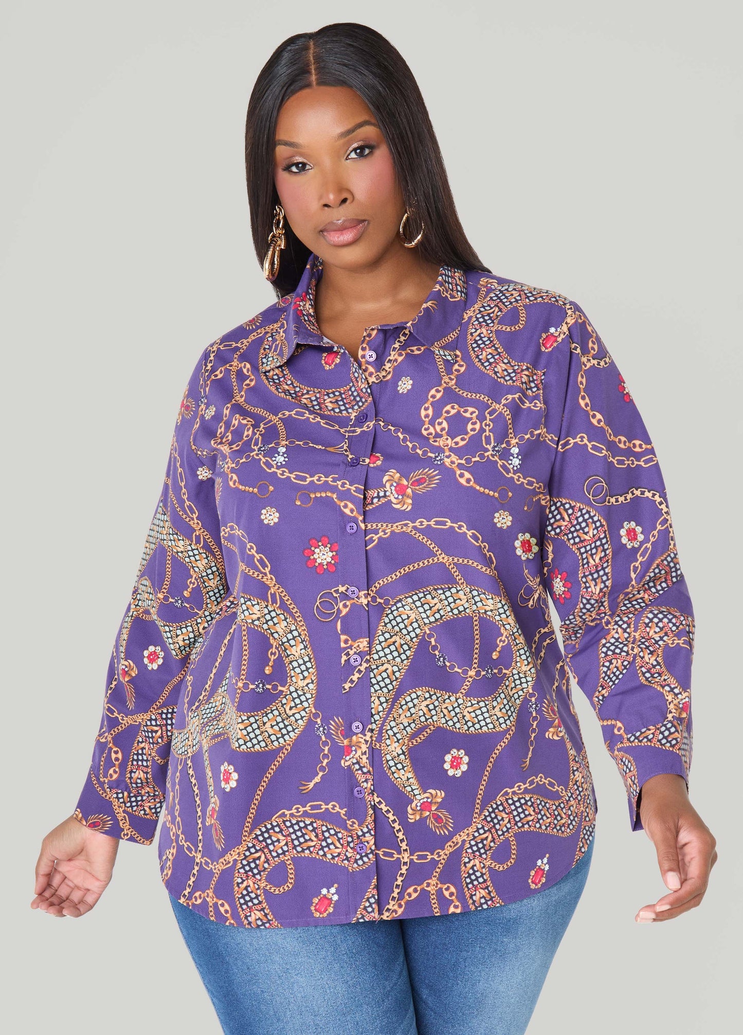 Chain Print Cotton Blend Shirt