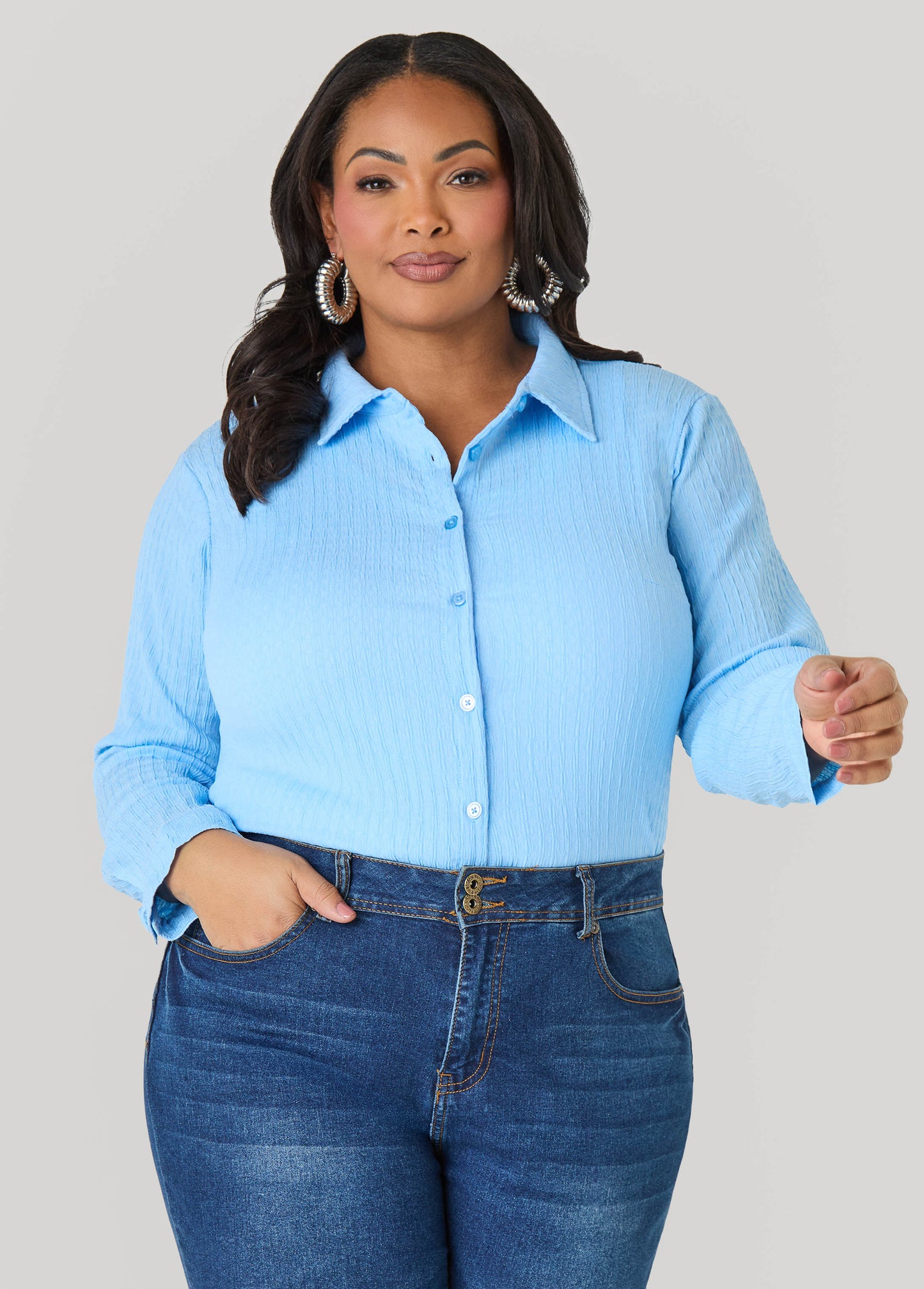 Textured Button Front Shirt