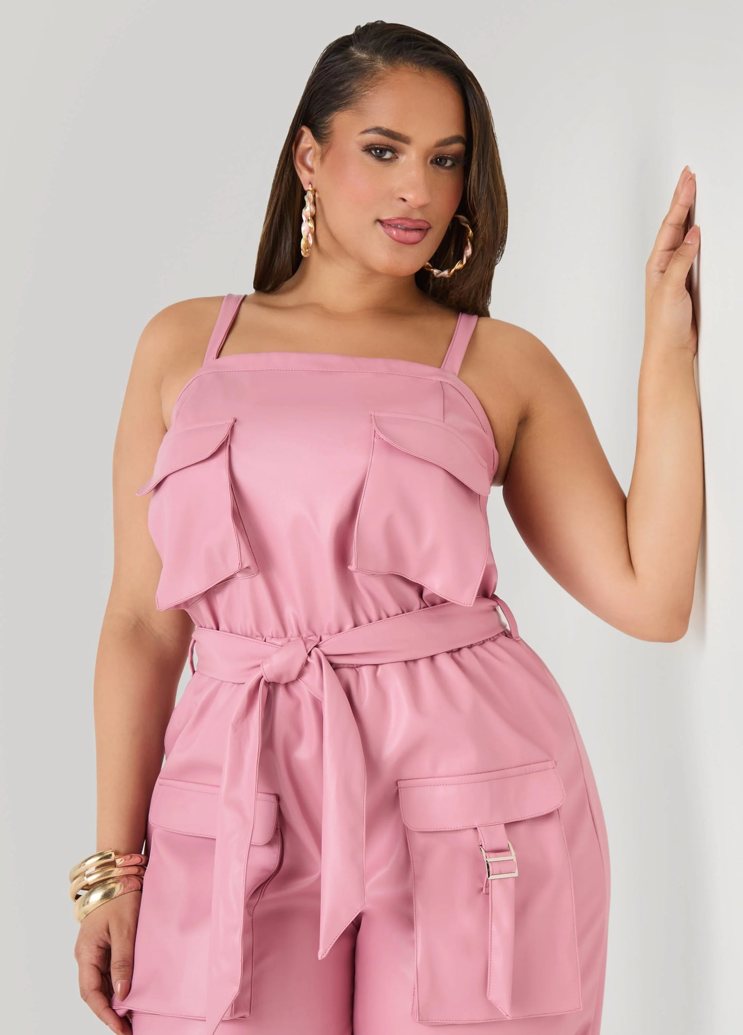 Faux Leather Joggers Jumpsuit