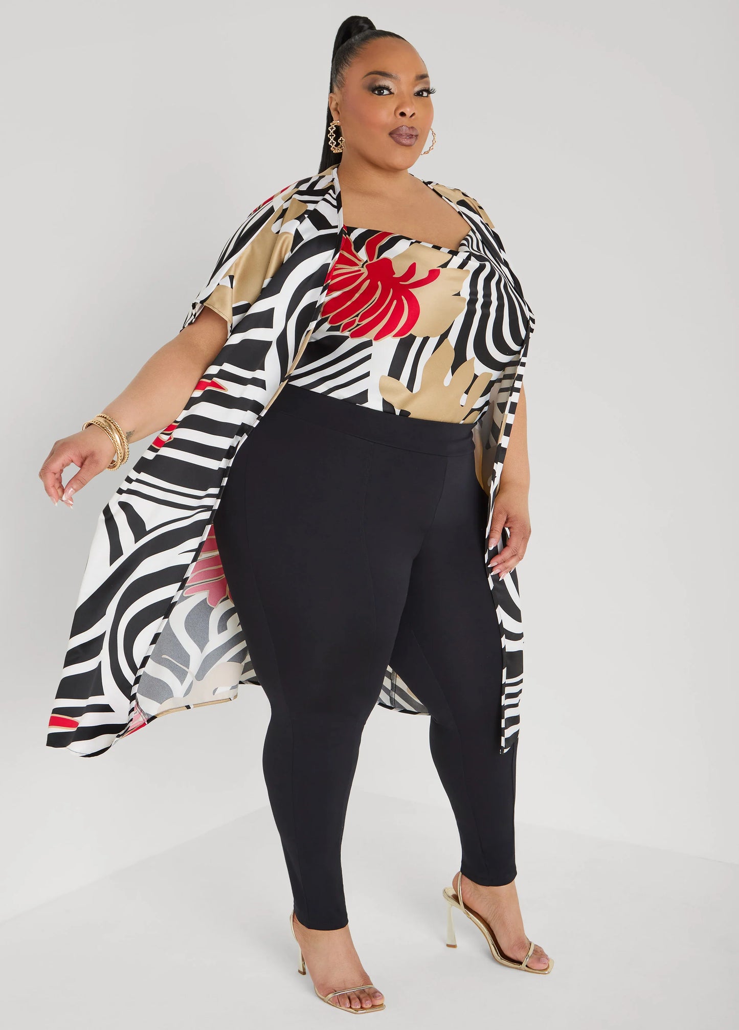Floral Print Satin Duster