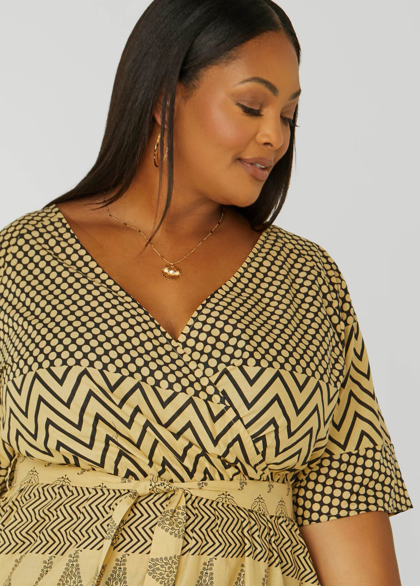 Faux Wrap Printed Cotton Dress