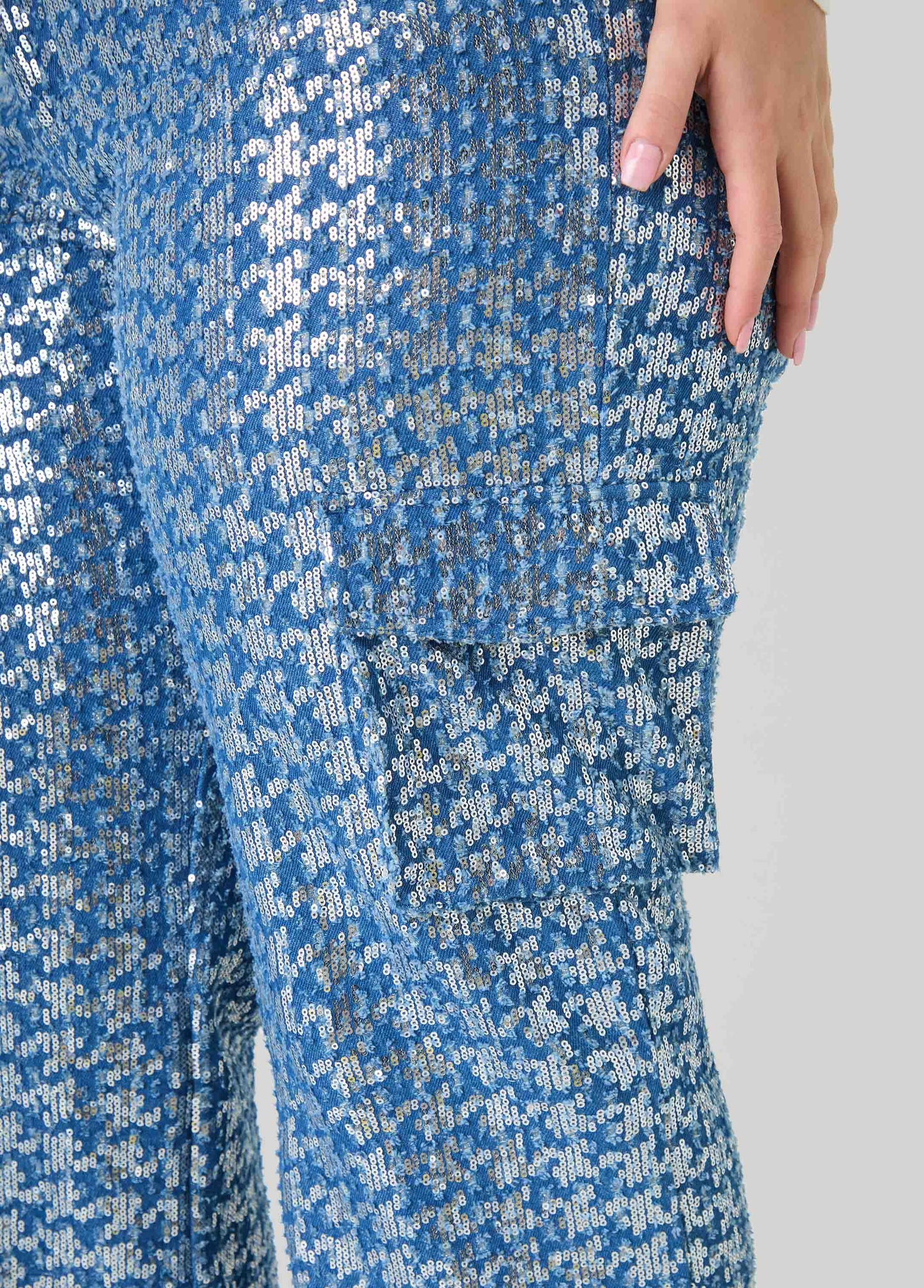 Distressed Sequined Cargo Jeans