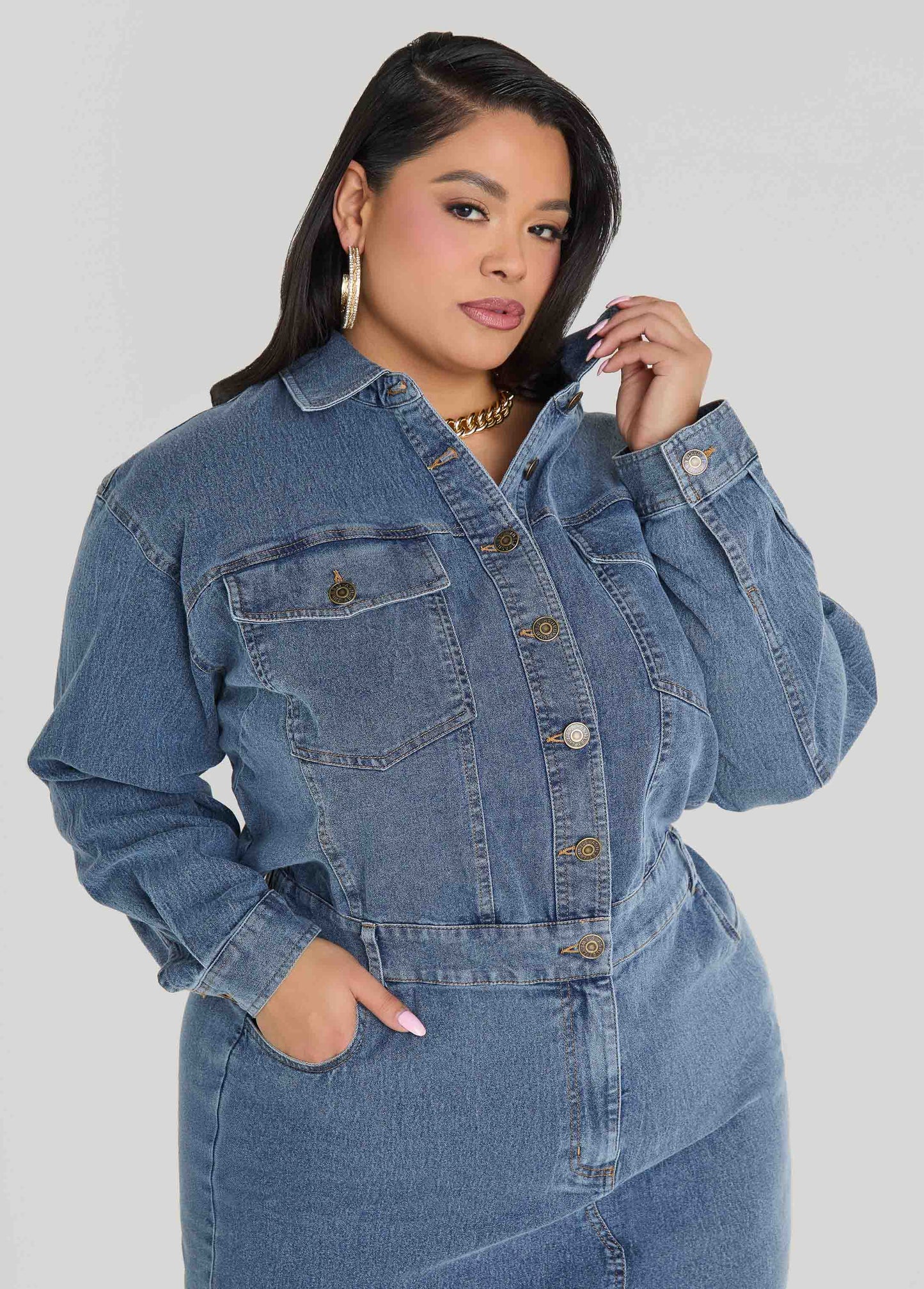 Front Split Denim Shirtdress