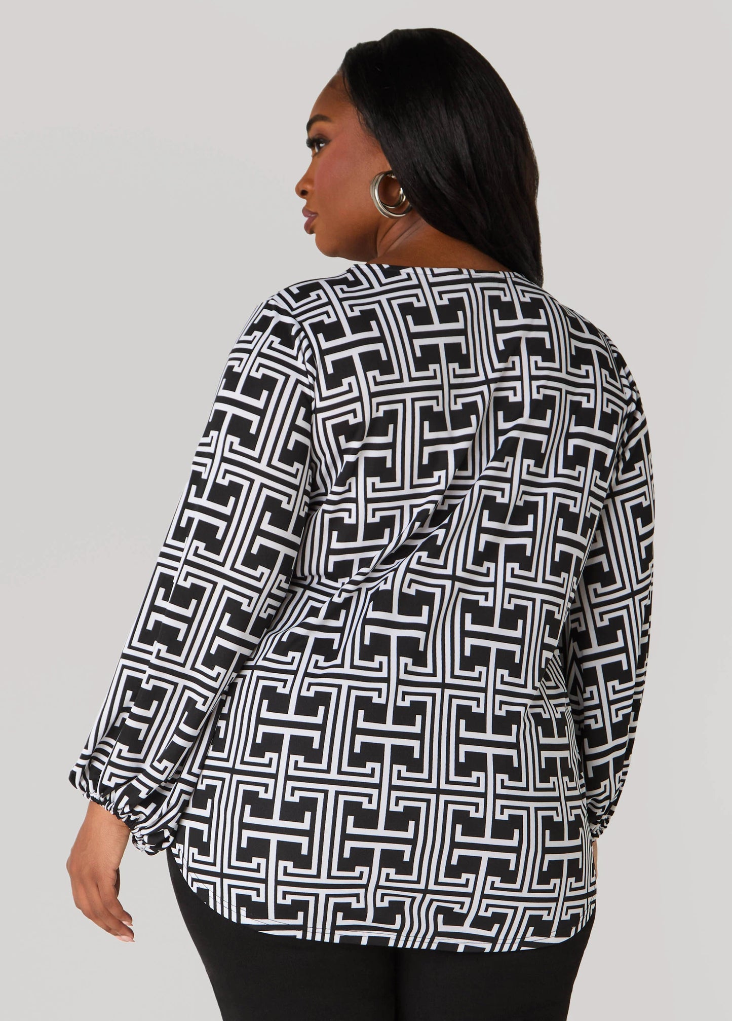 Lace Up Geo Print Top