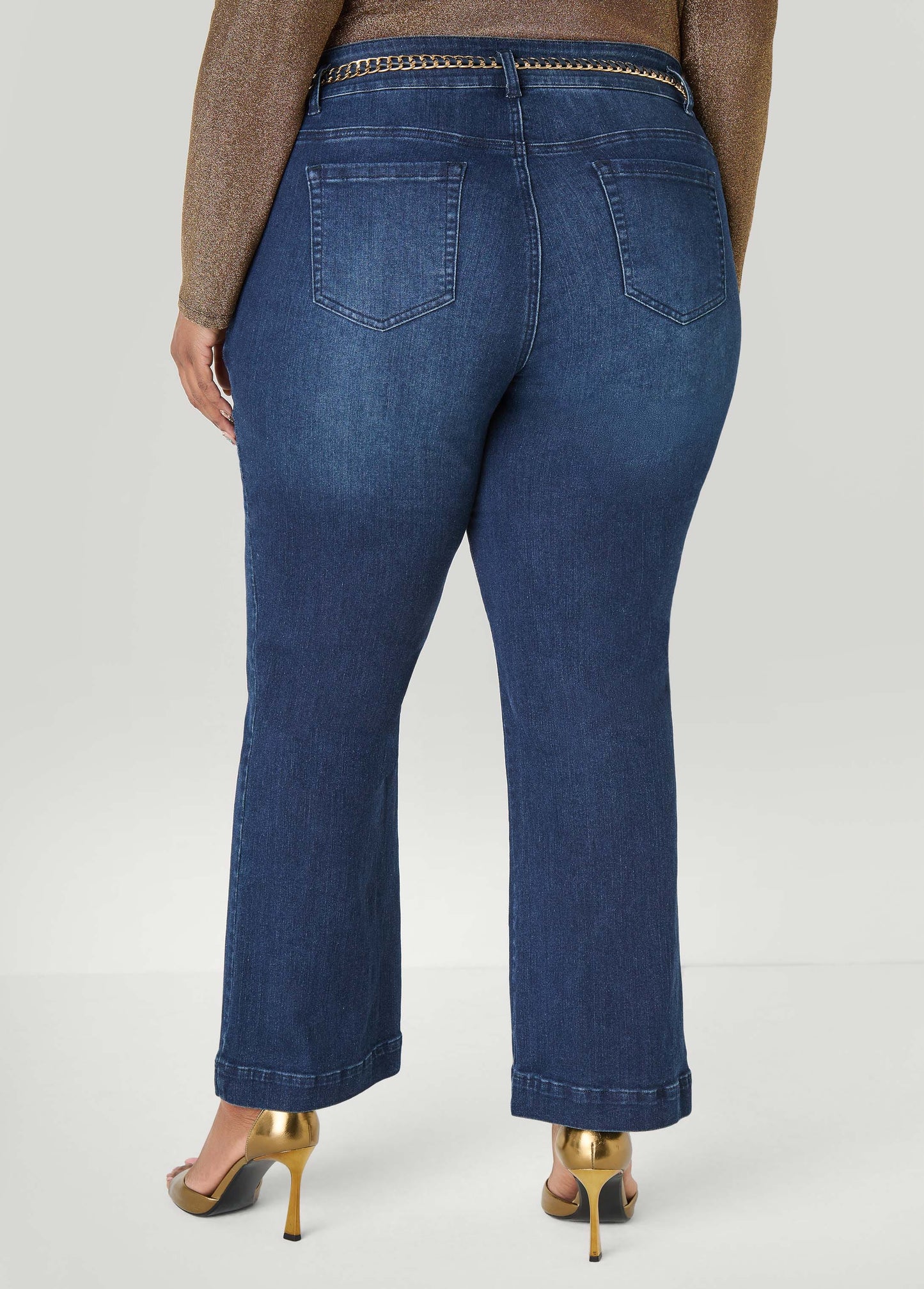 Chain Belt Slim Flare Jeans