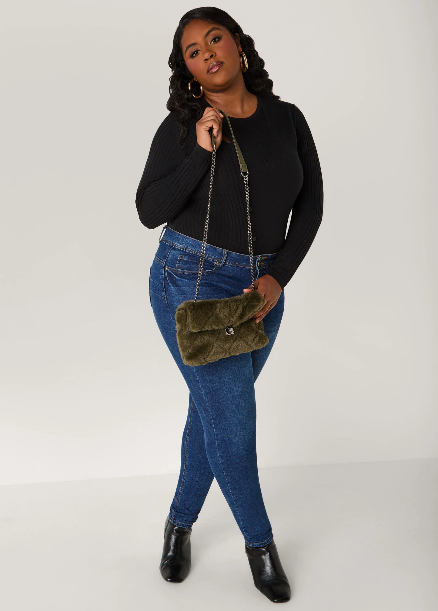 Quilted Faux Fur Chain Strap Bag