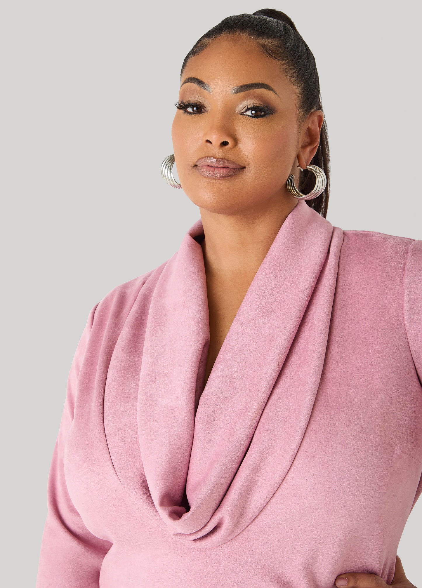 Cowl Neck Faux Suede Maxi Dress