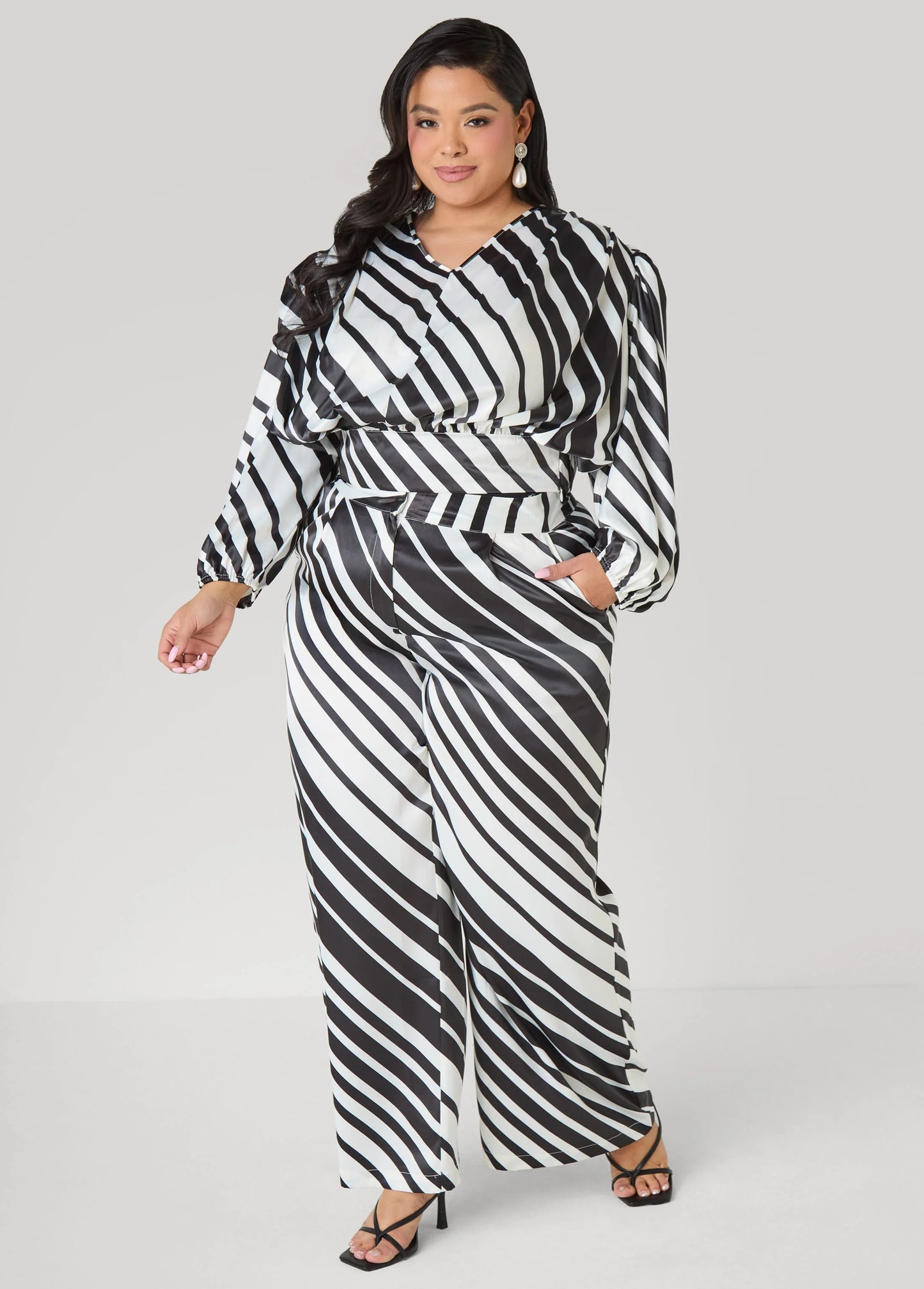 Striped Pleated Satin Pants