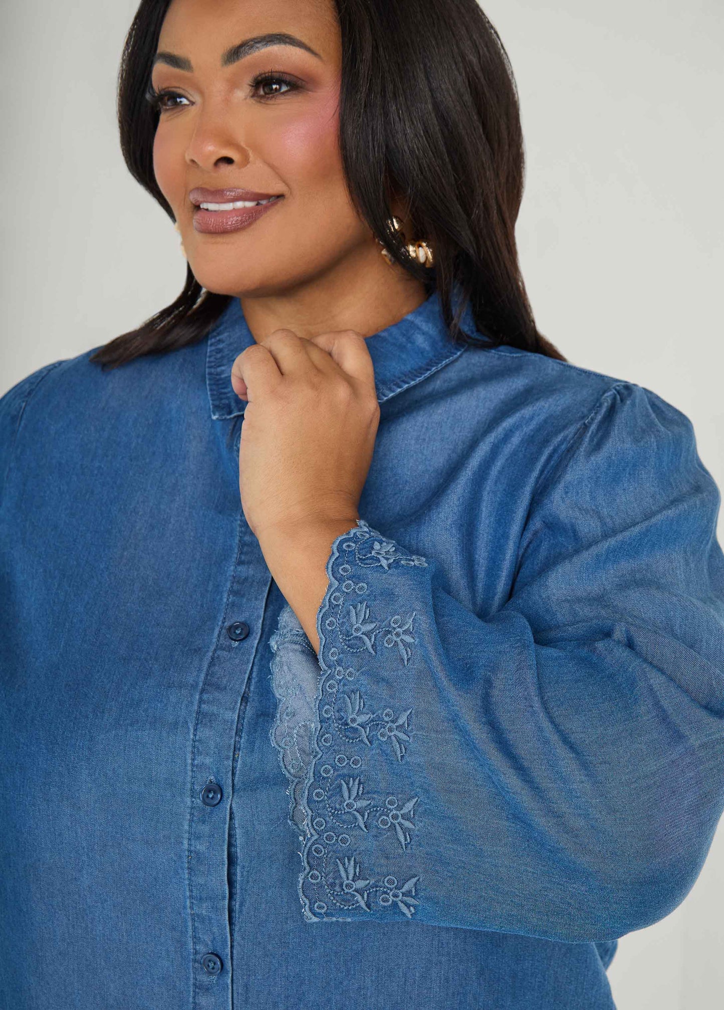 Embroidered Eyelet Chambray Shirt