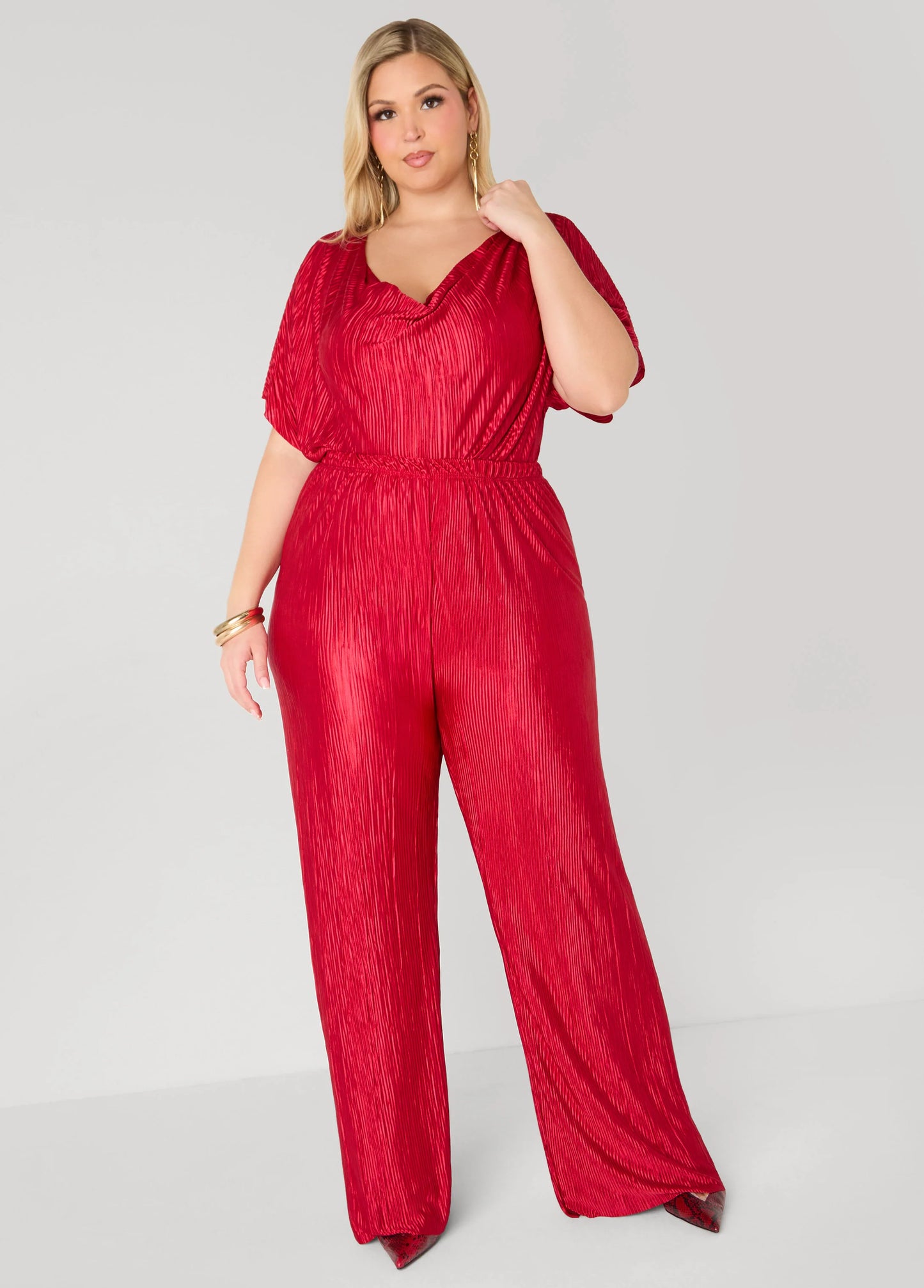 Cowl Neck Plisse Satin Blouse