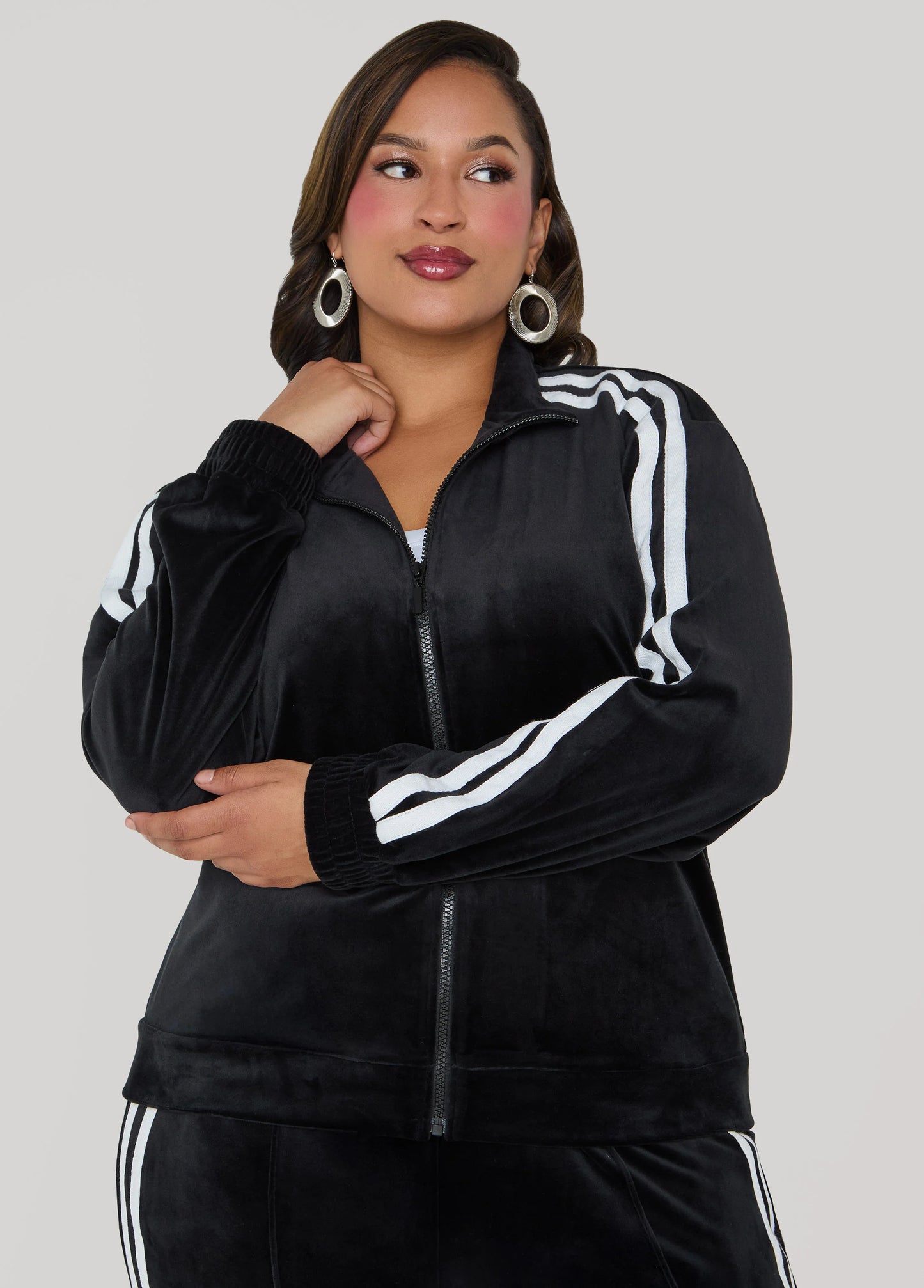 Stripe Trimmed Velour Track Jacket