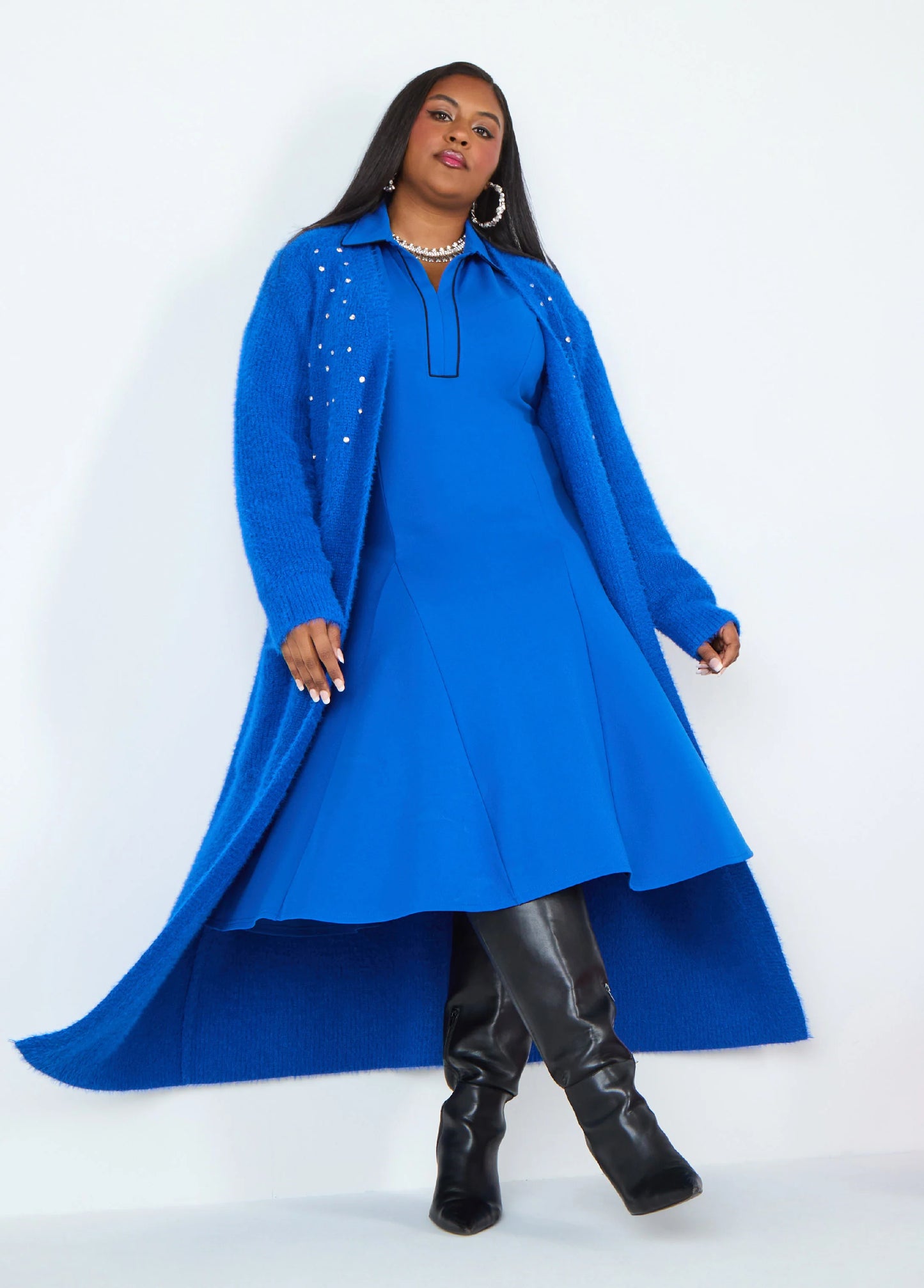 Piped Trimmed A Line Dress