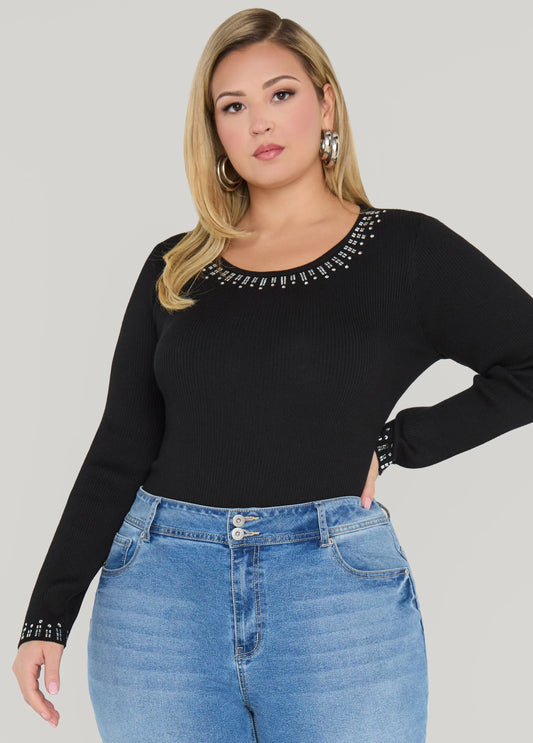 Crystal Ribbed Knit Sweater