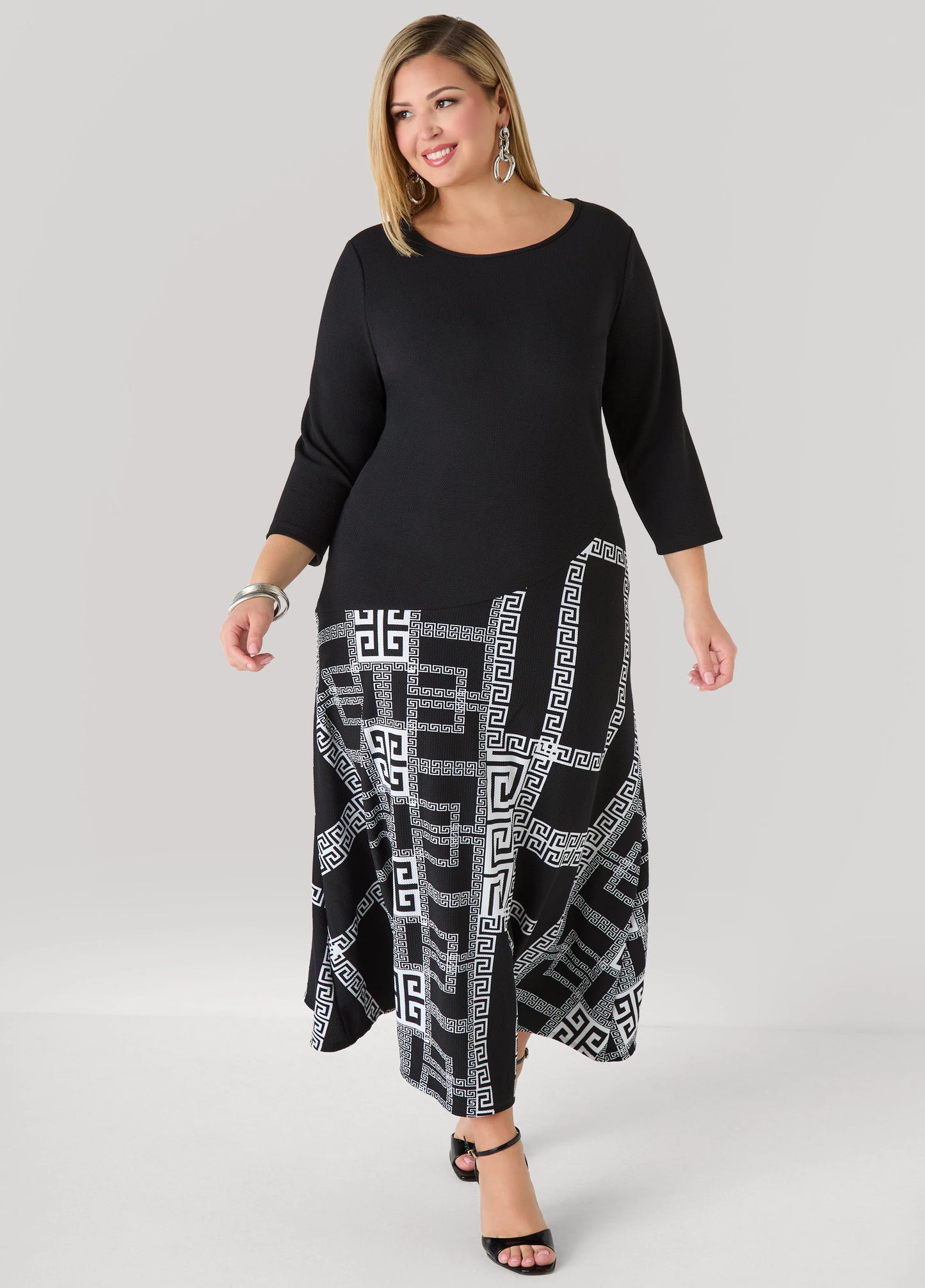 Textured Greek Key Maxi Dress