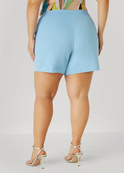 Pleated High Waist Crepe Shorts