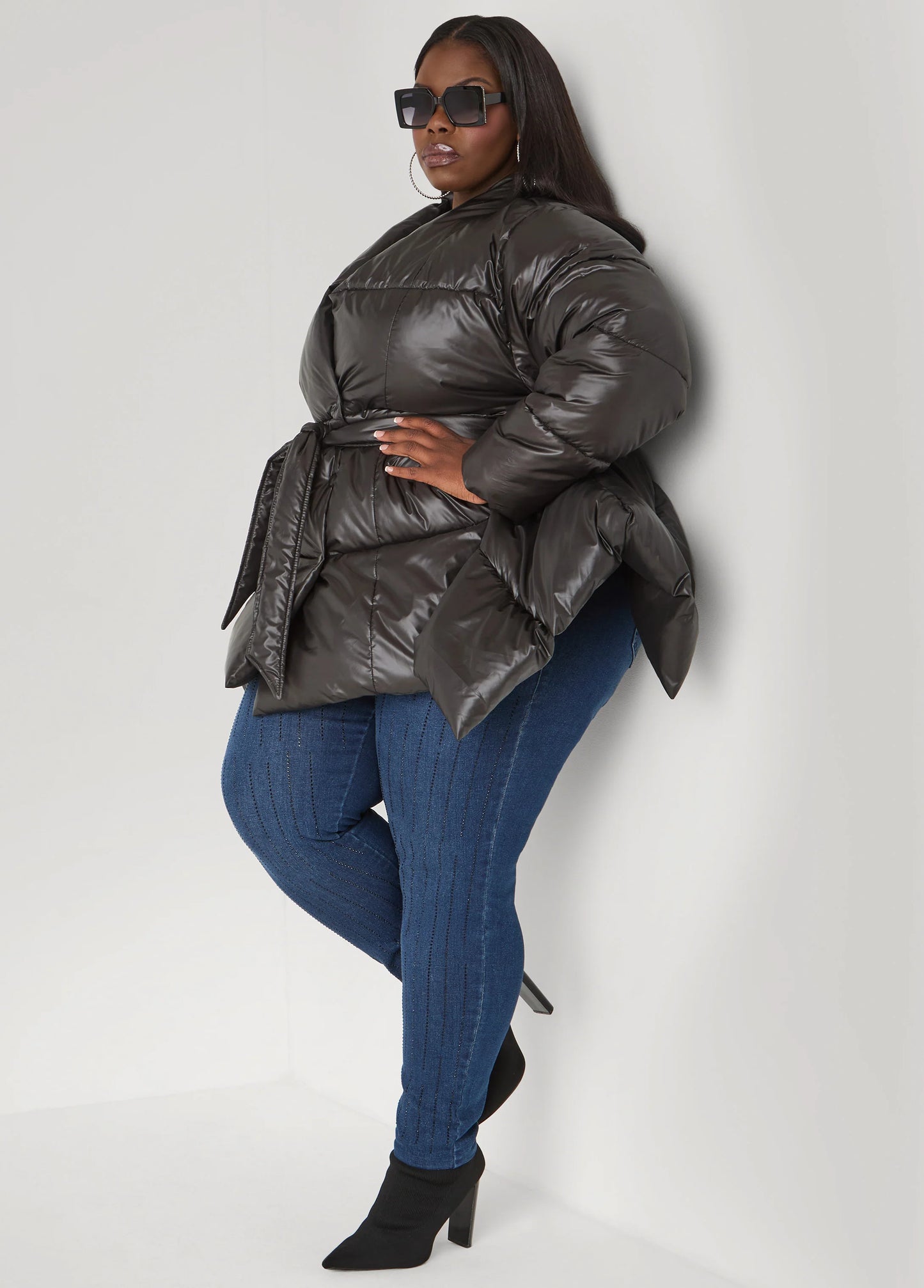 Asymmetric Belted Puffer Jacket
