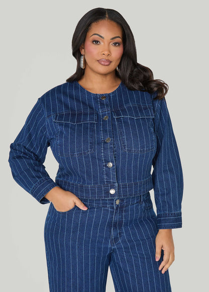 Pinstriped Denim Crop Jacket