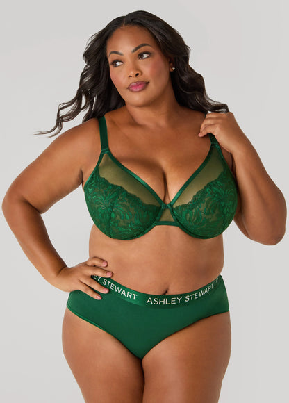 Mesh Paneled Lace Underwire Bra