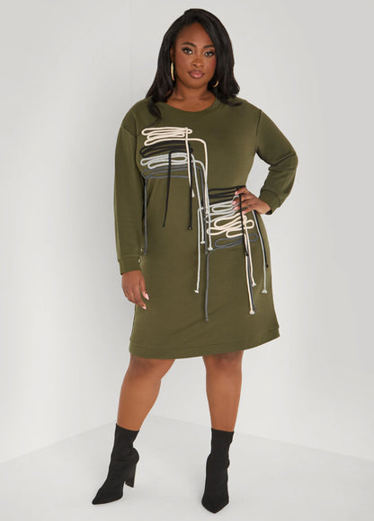 Shoelace Embellished Sweatshirt Dress