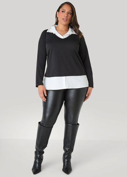 Paneled Faux Pearl Trimmed Top
