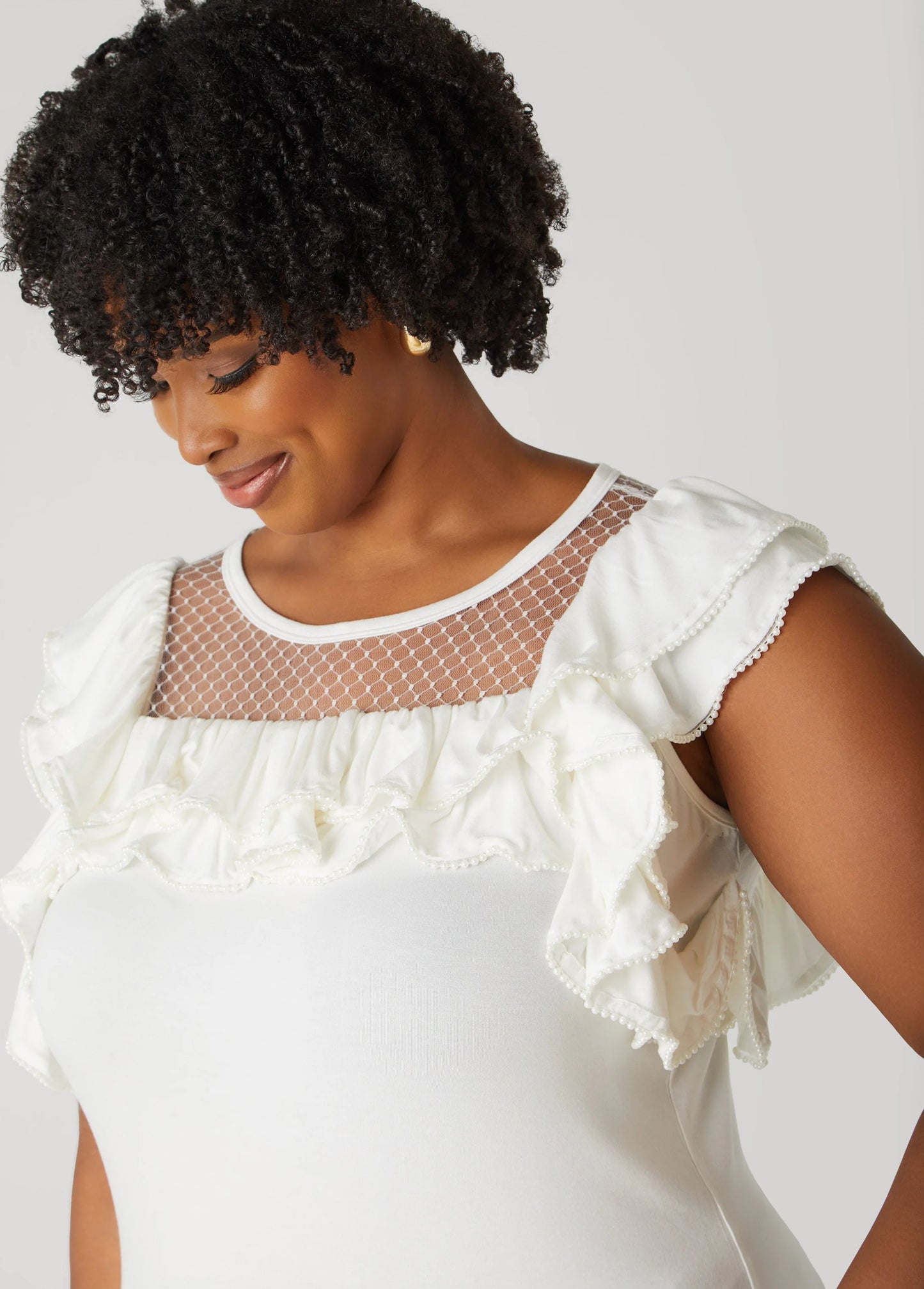 Faux Pearl Mesh Paneled Top