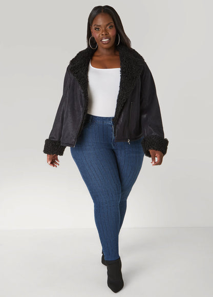 Faux Mongolian Fur Moto Jacket