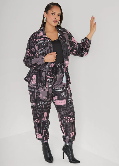 Newspaper Print Cargo Joggers